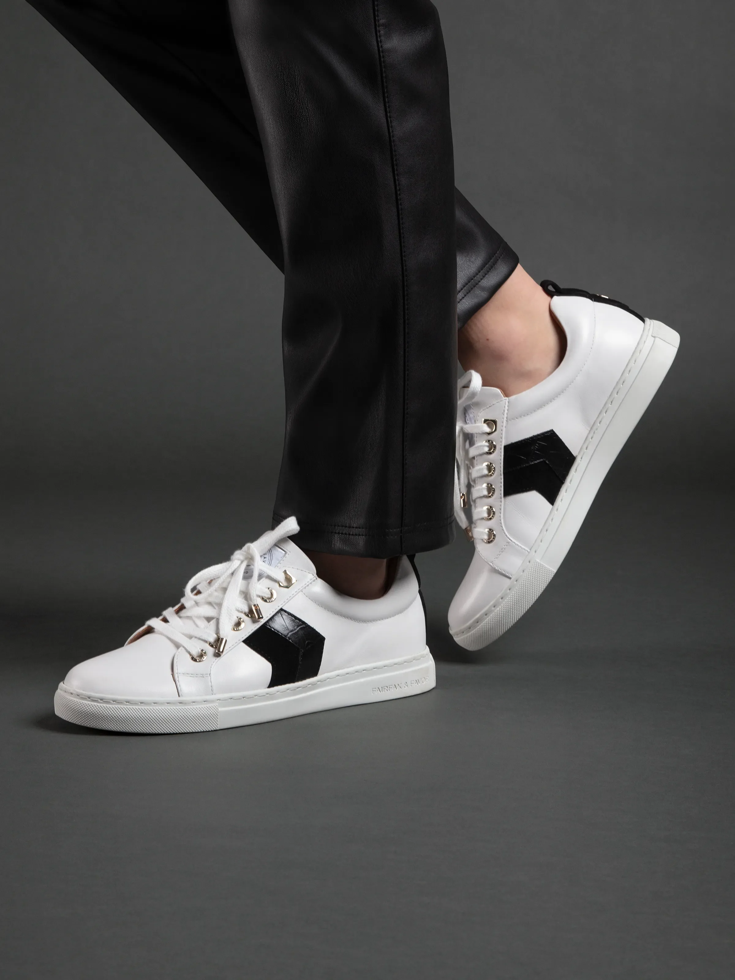 Alexandra - White - Black Croc & Suede - Image 2