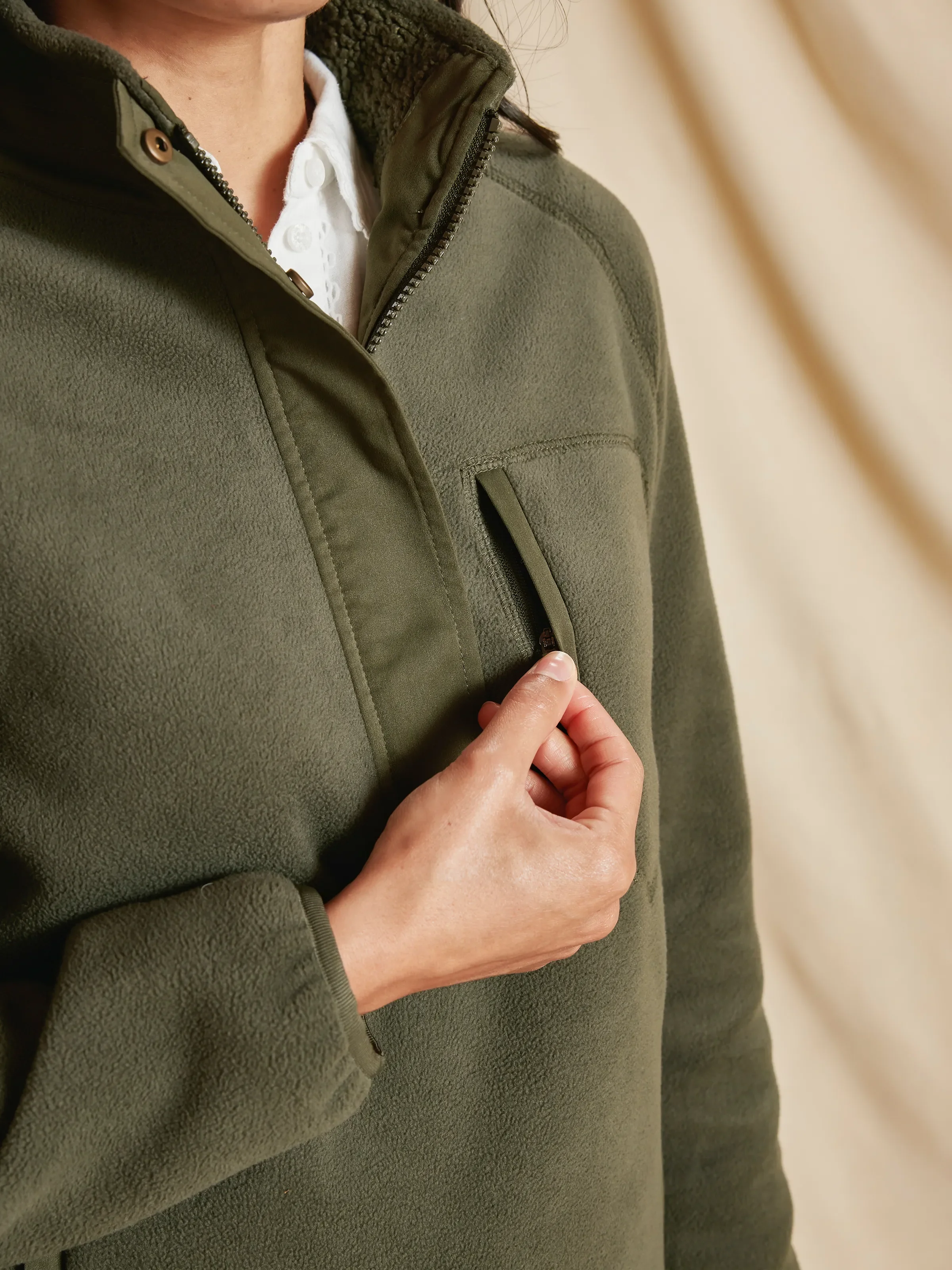 Aria 1 & 4 Zip Fleece - Khaki - Image 5