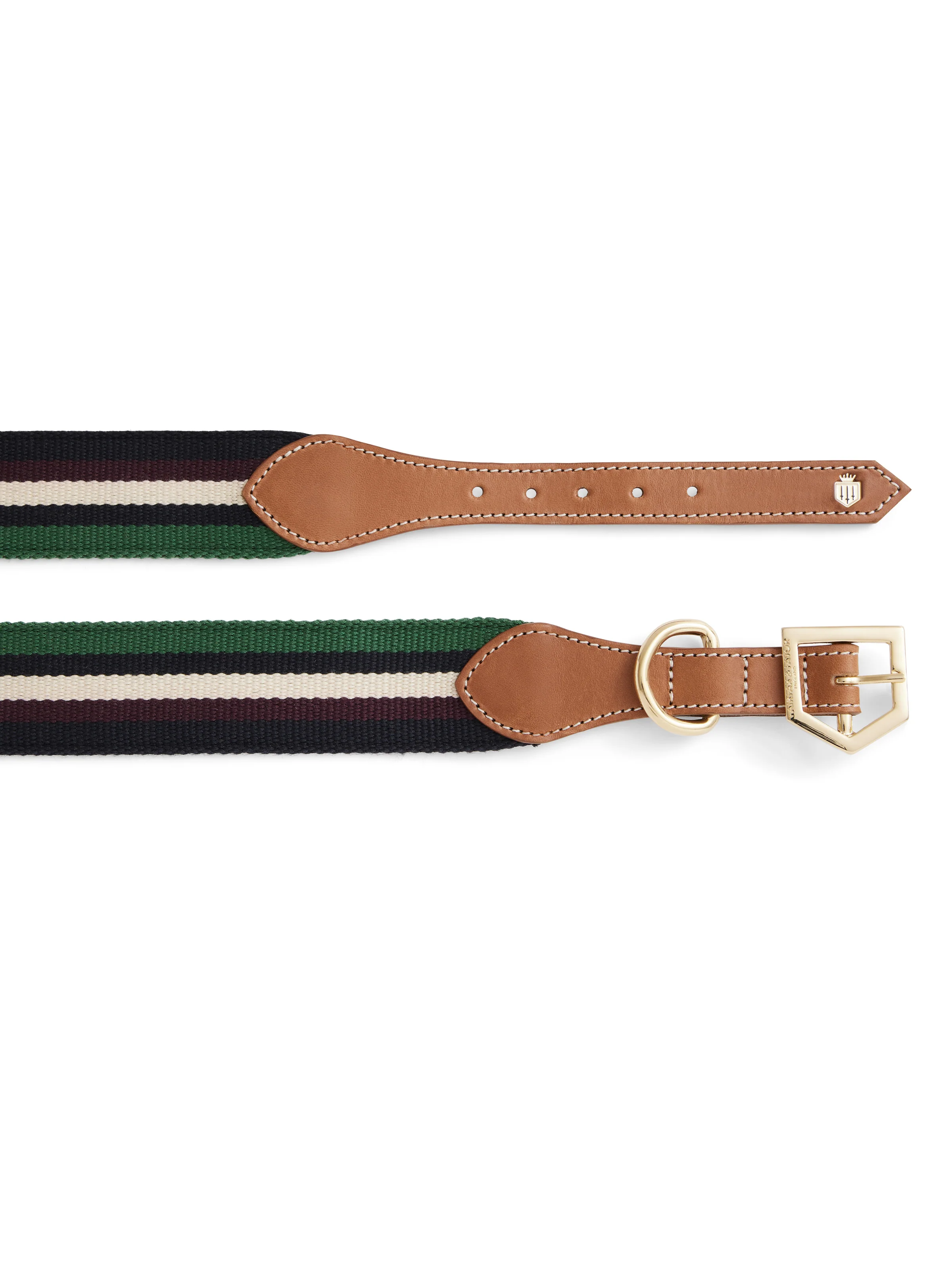 Boston Dog Collar - Tan Leather & Striped Webbing - Image 2