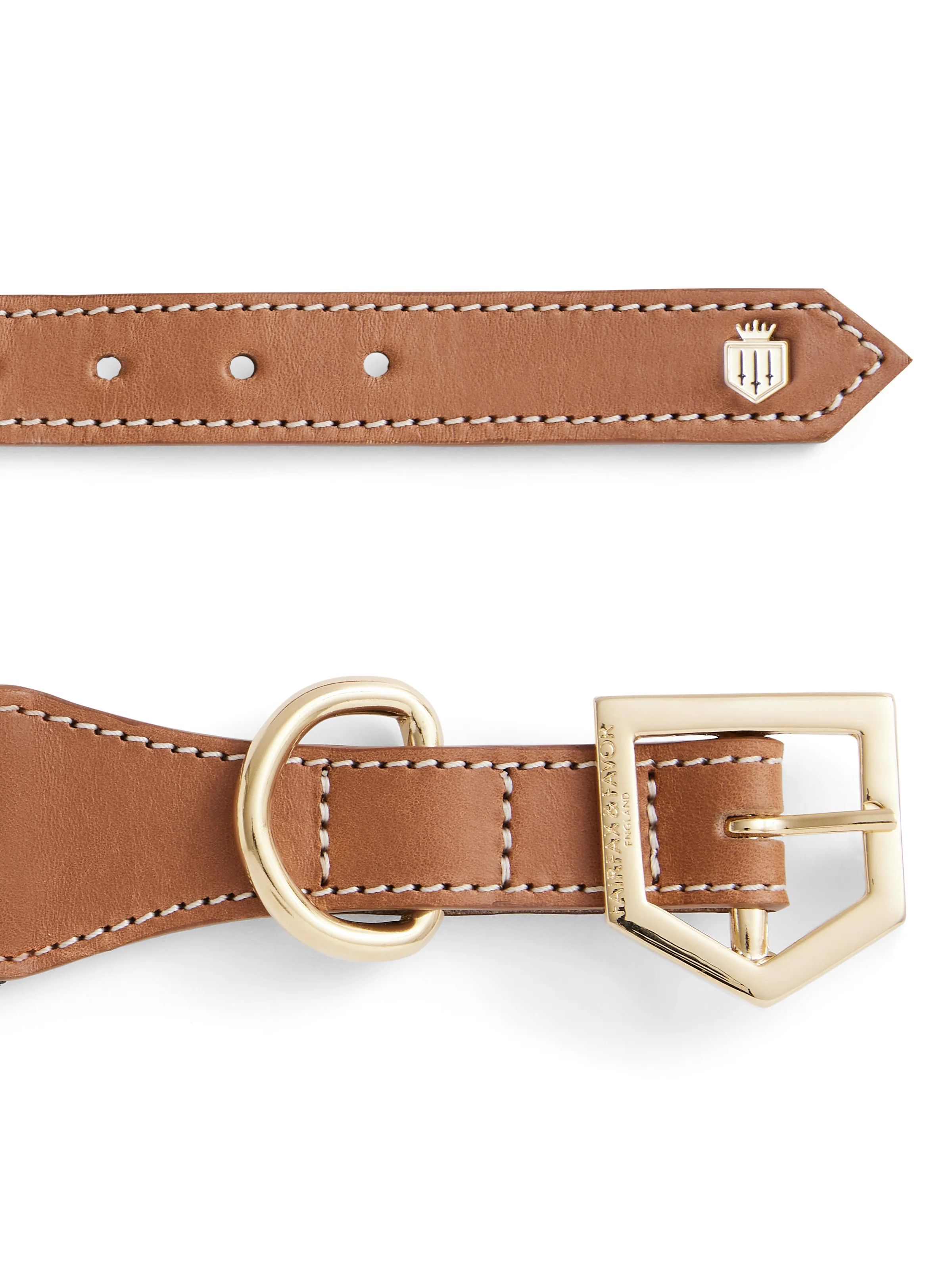 Boston Dog Collar - Tan Leather & Striped Webbing - Image 3
