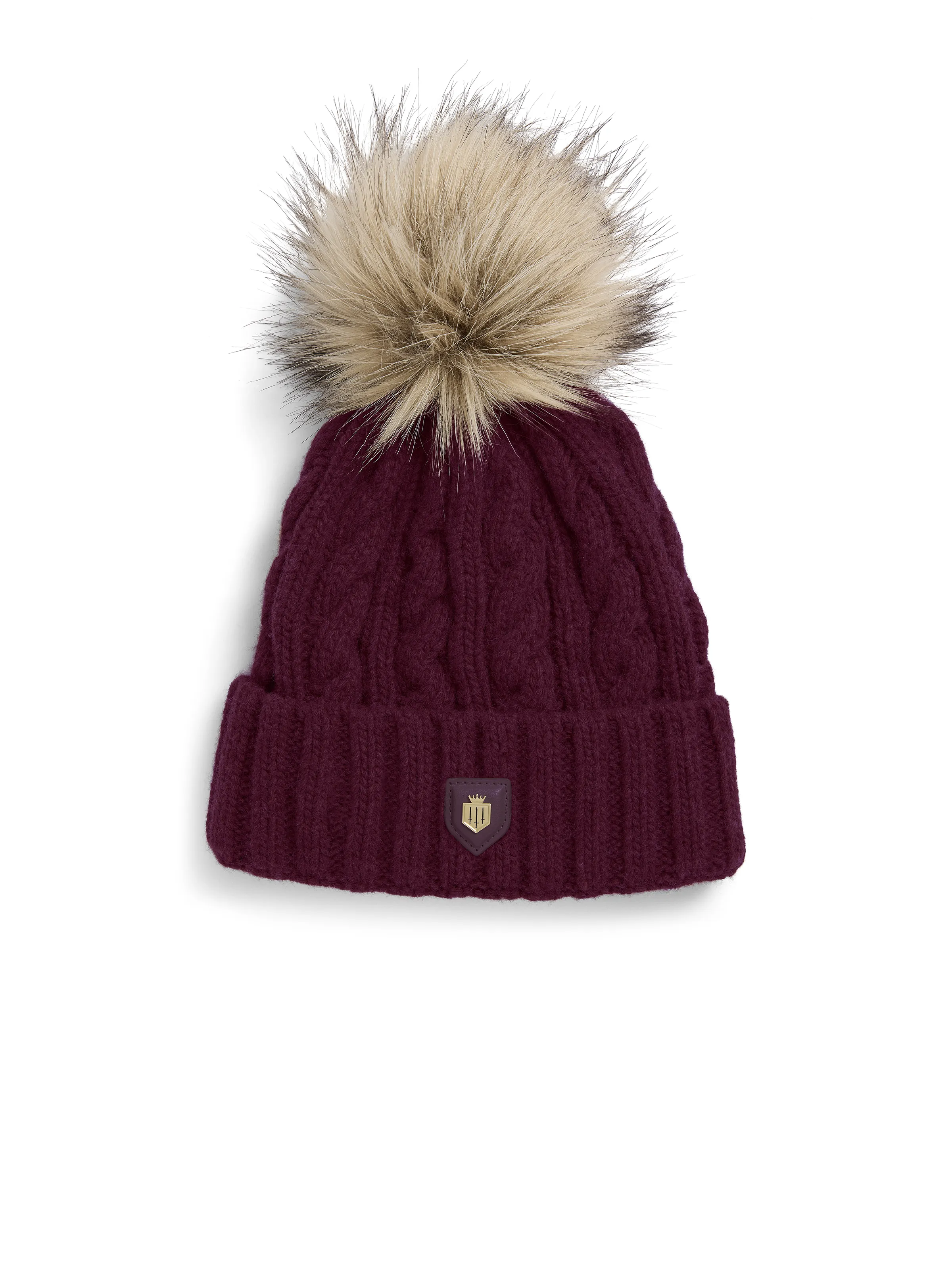 Cable Knit Bobble Hat - Elderberry - Image 2