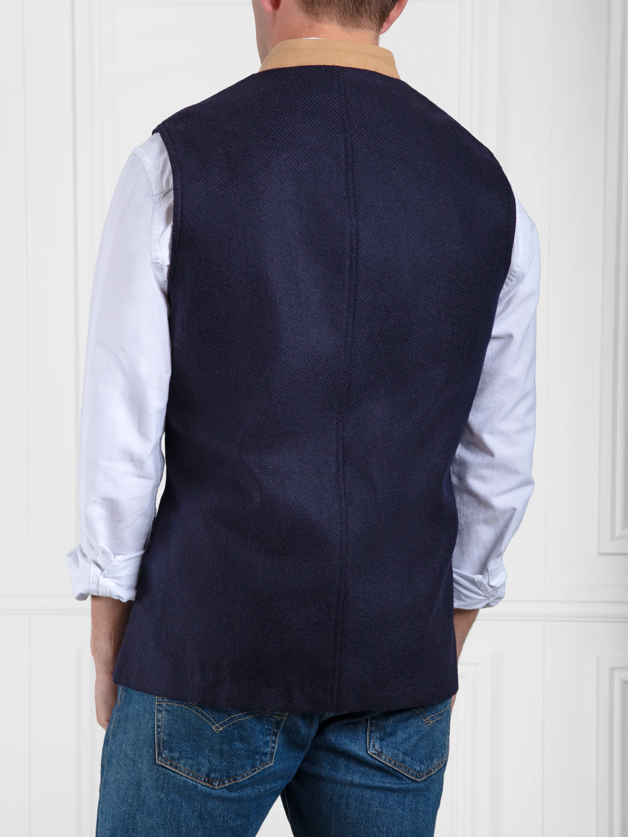 Edward Gilet - Navy Wool & Tan - Image 5