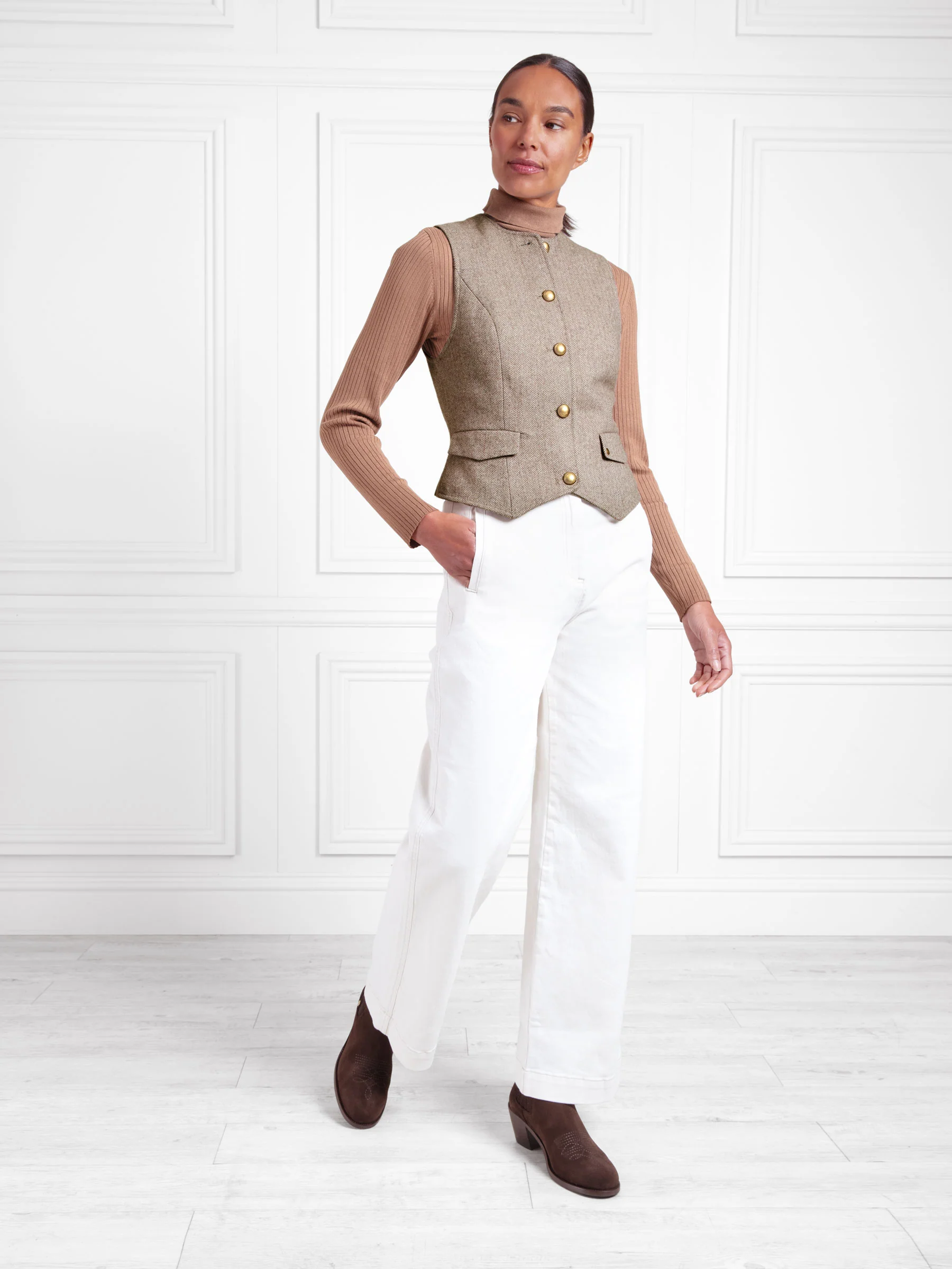 Eleanor Waistcoat Gilet - Almond Herringbone - Image 5