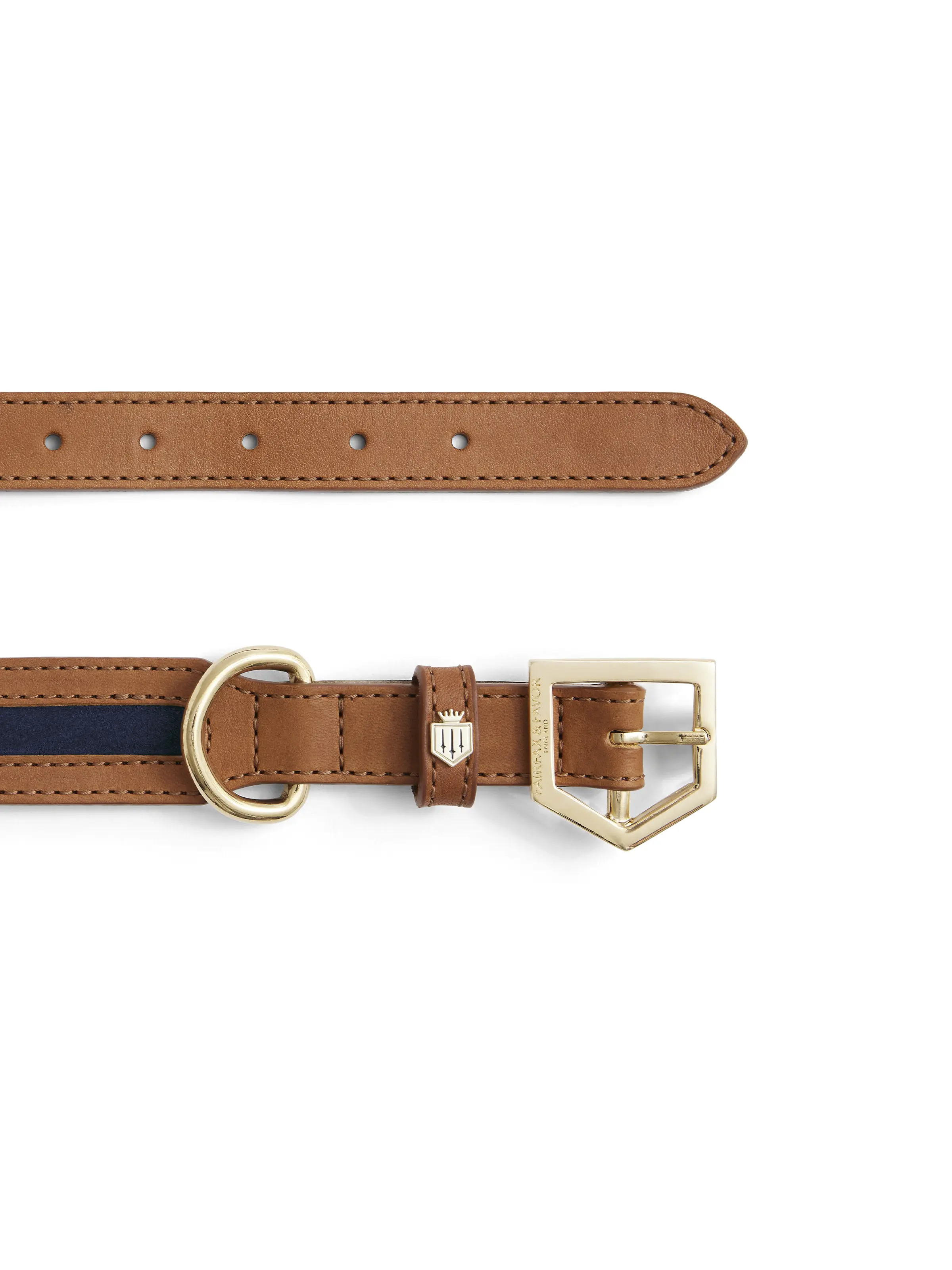 Hampton Dog Collar - Tan Leather and Navy Suede - Image 2