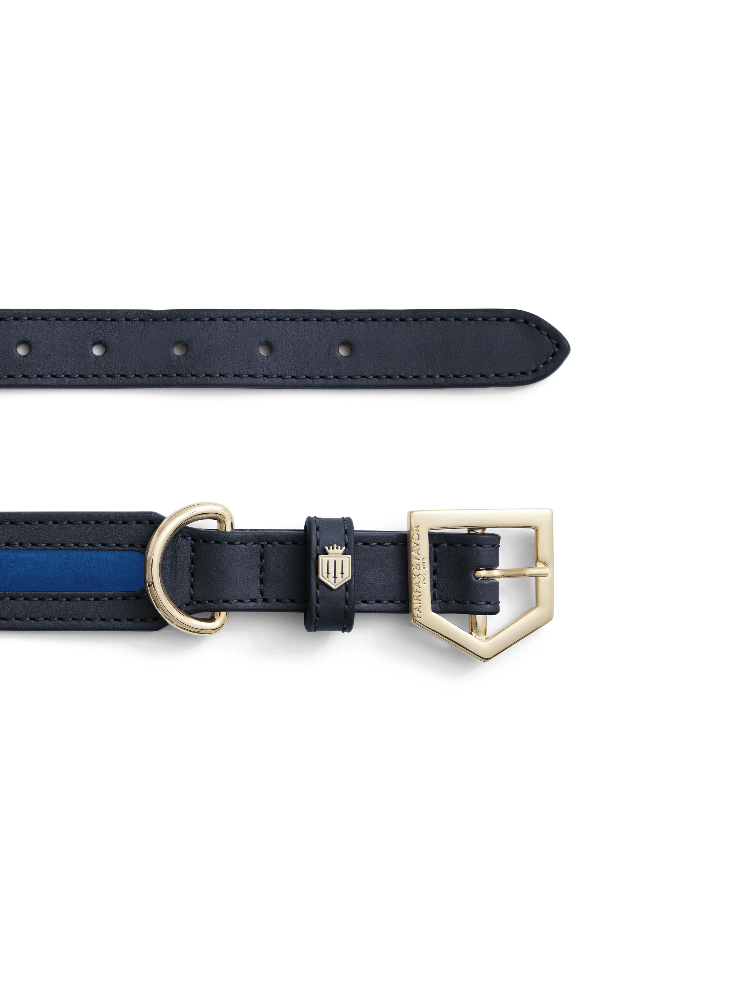 Hampton Dog Collar - Navy Leather & Porto Blue Suede - Image 2