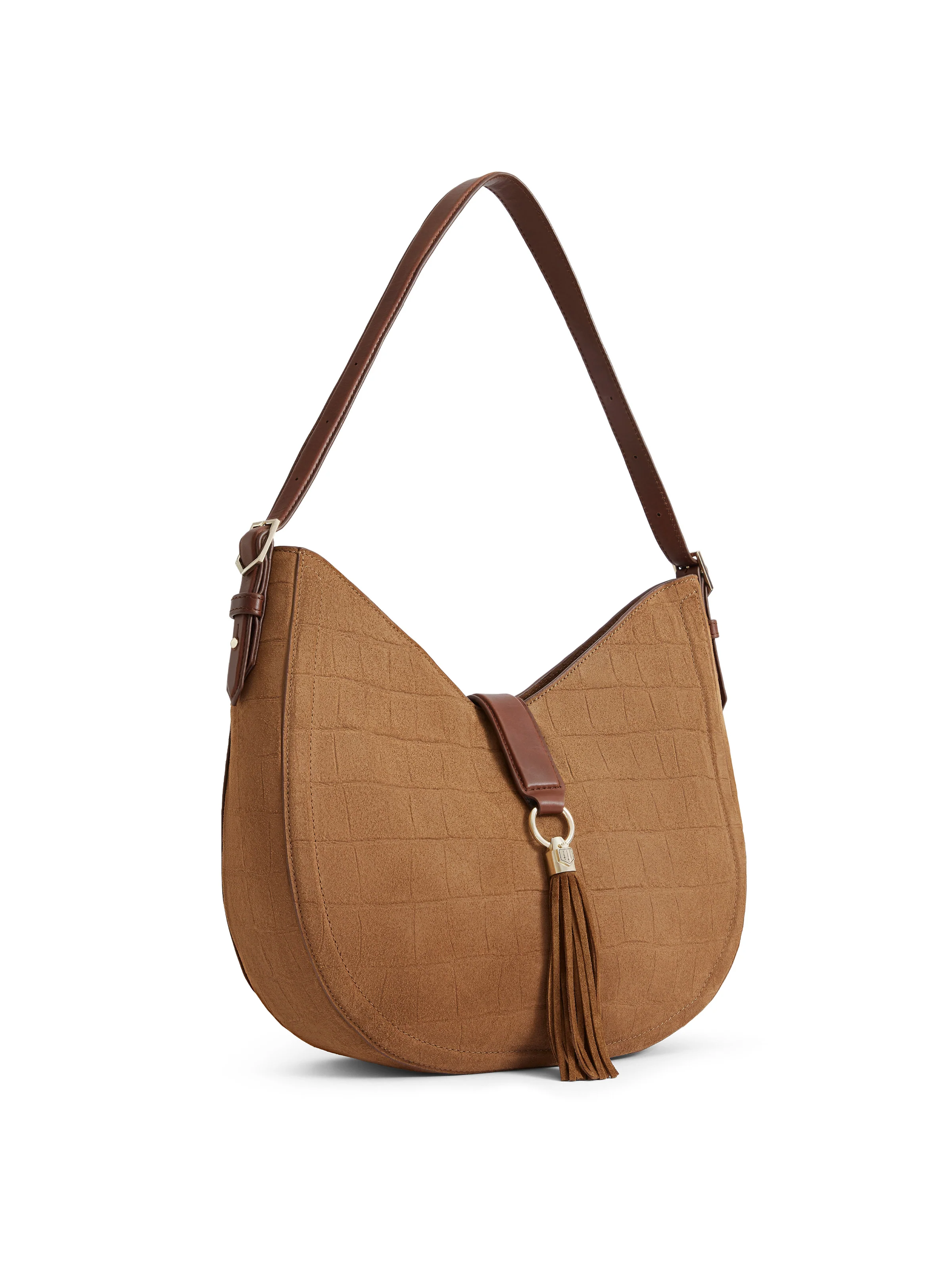 Langham Hobo Bag - Tan Croc Print Suede - Image 4