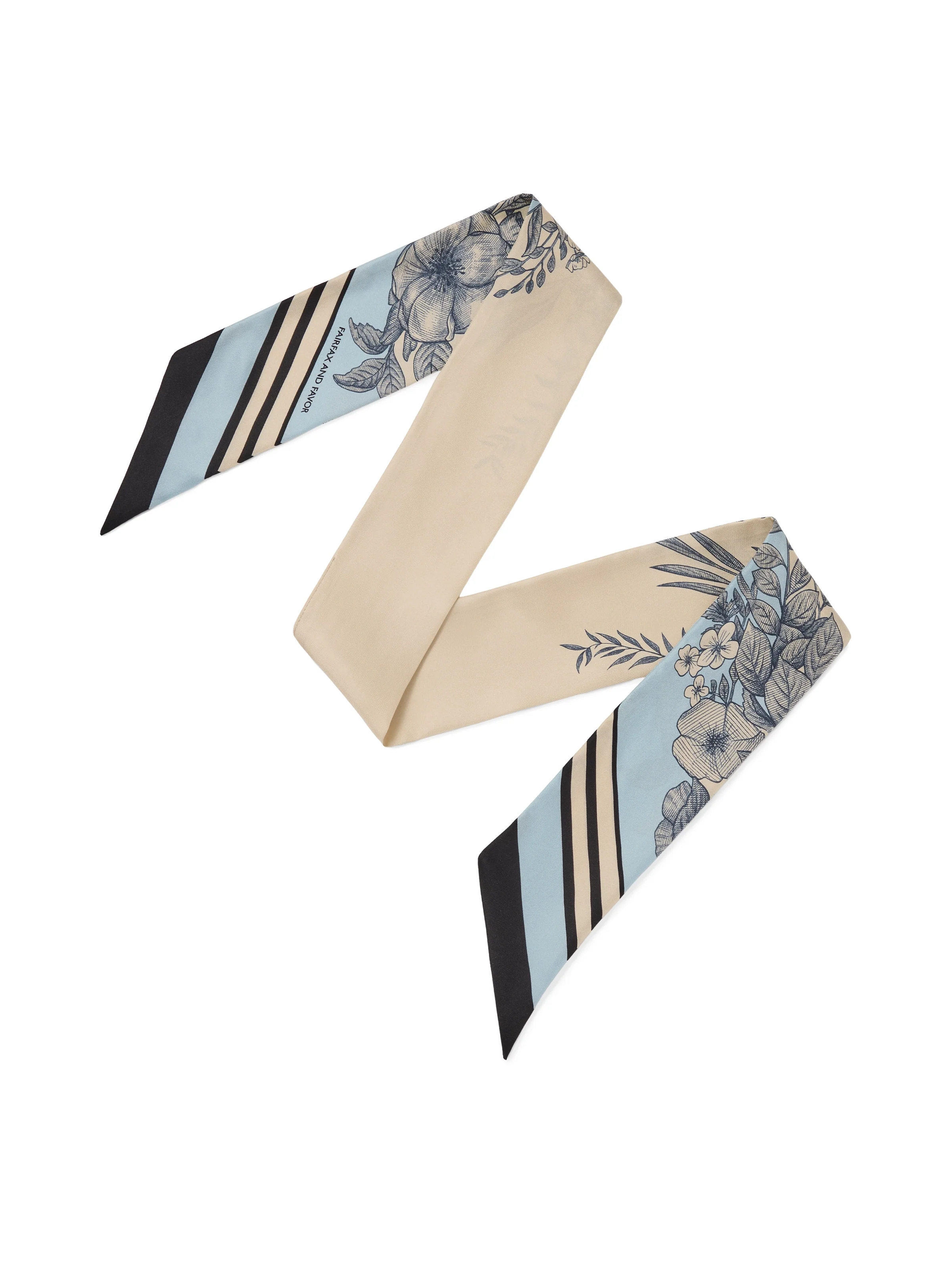 Mannington Twill Silk Scarf - Off White, Navy & Sky Blue (Limited Edition) - Image 3