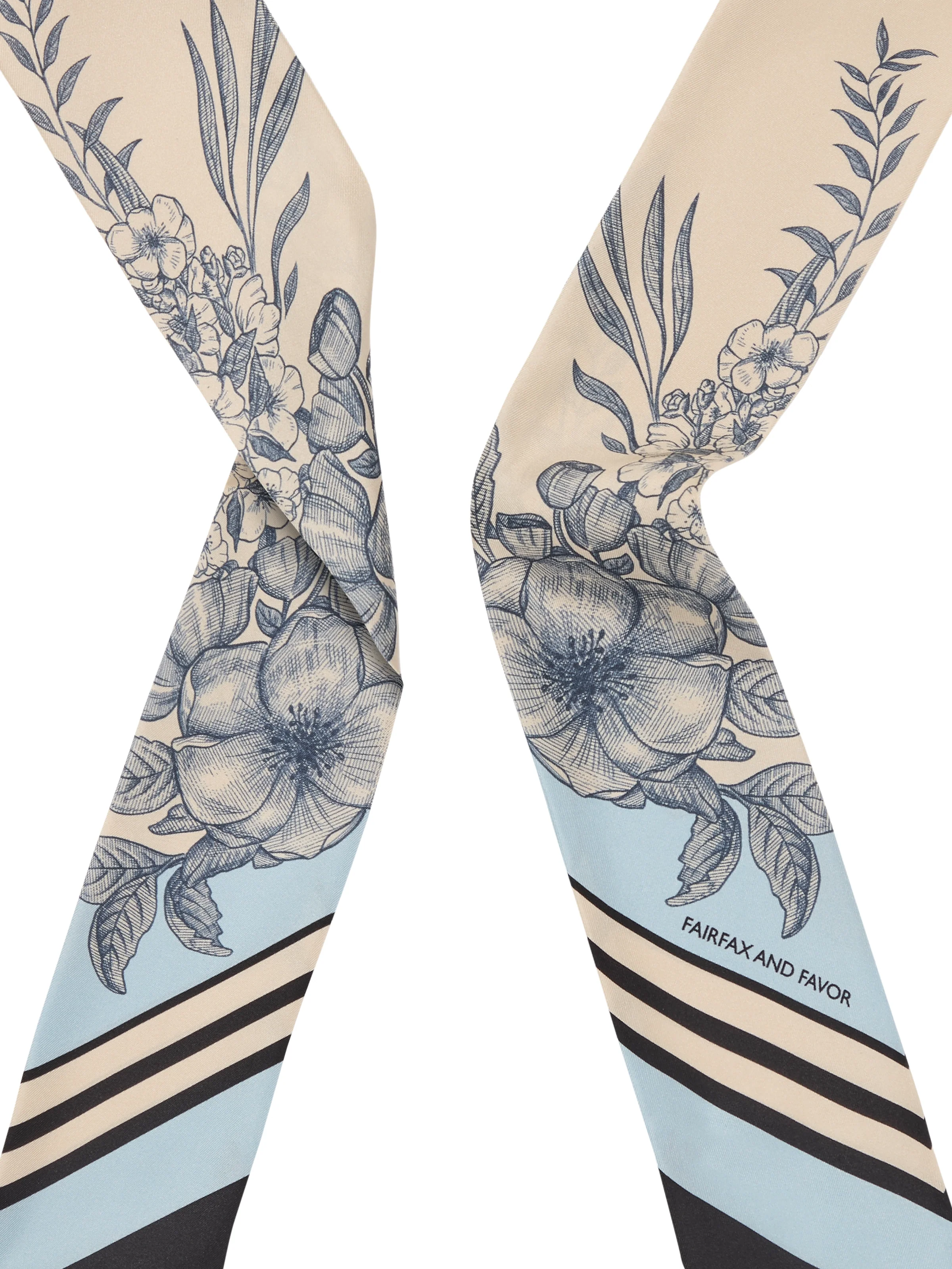 Mannington Twill Silk Scarf - Off White, Navy & Sky Blue (Limited Edition) - Image 4
