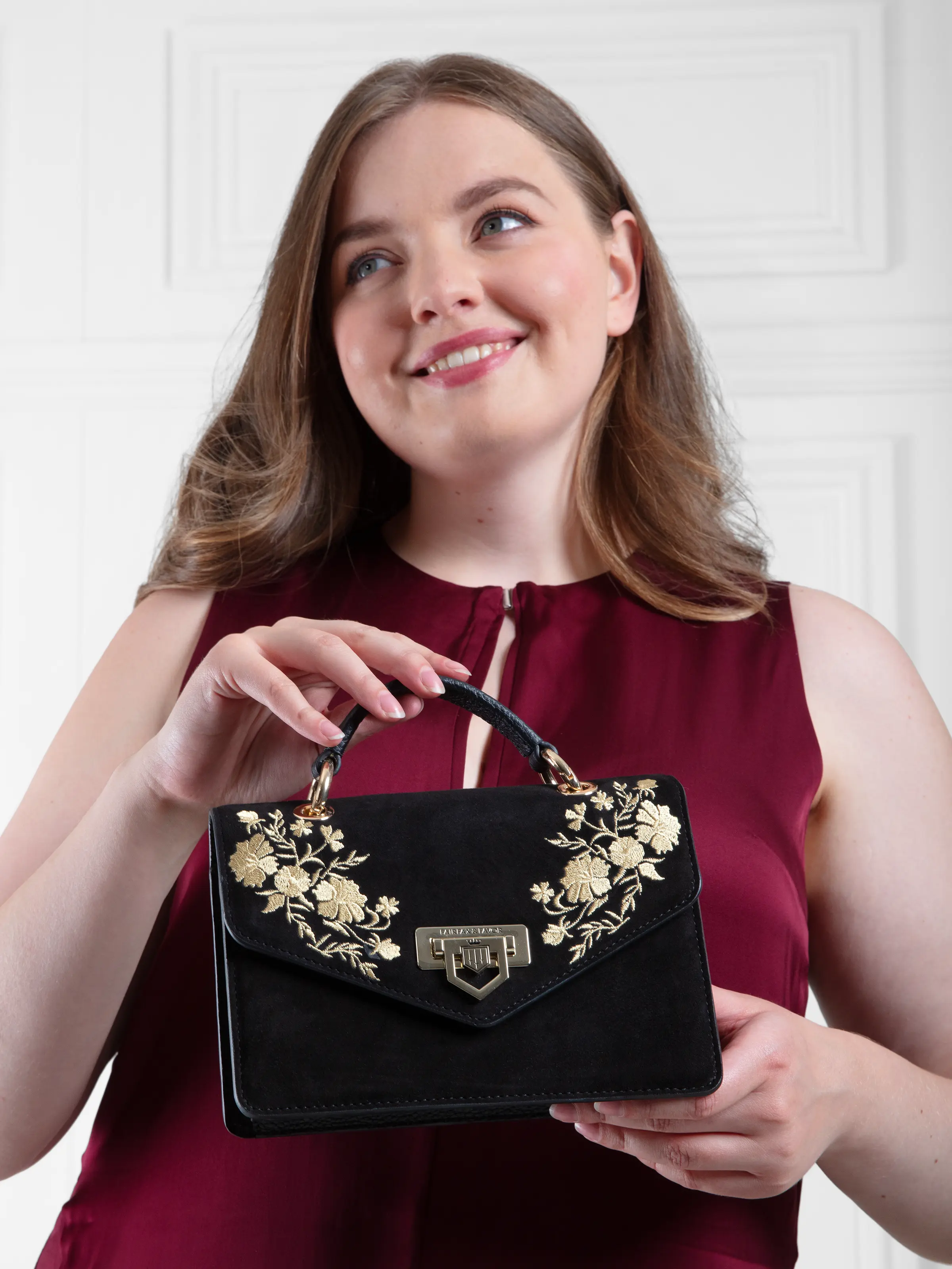 Loxley Mini Cross Body Bag - Embroidered Black Suede - Image 2
