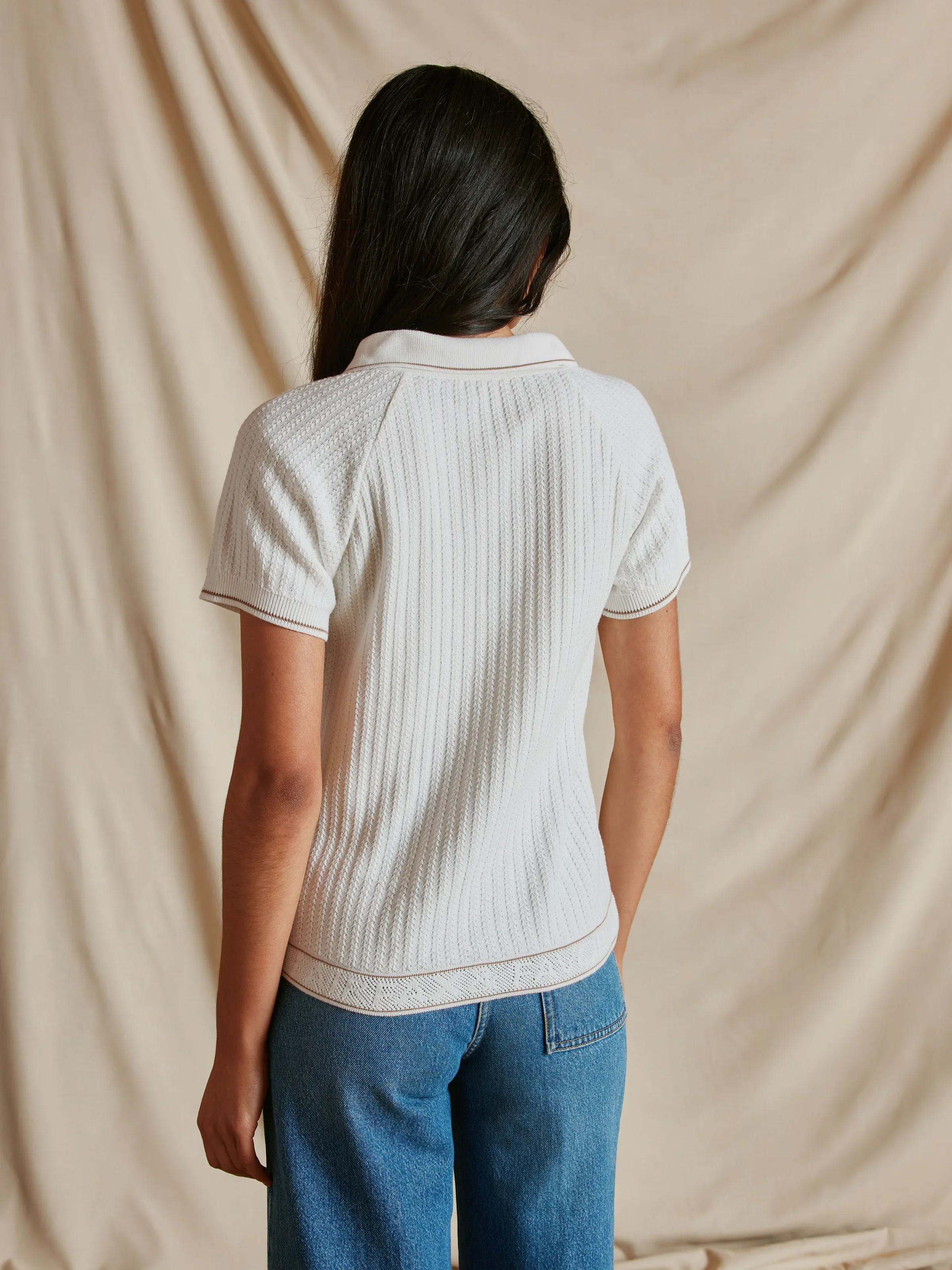 Mae Knitted Polo Shirt - Cream - Image 5