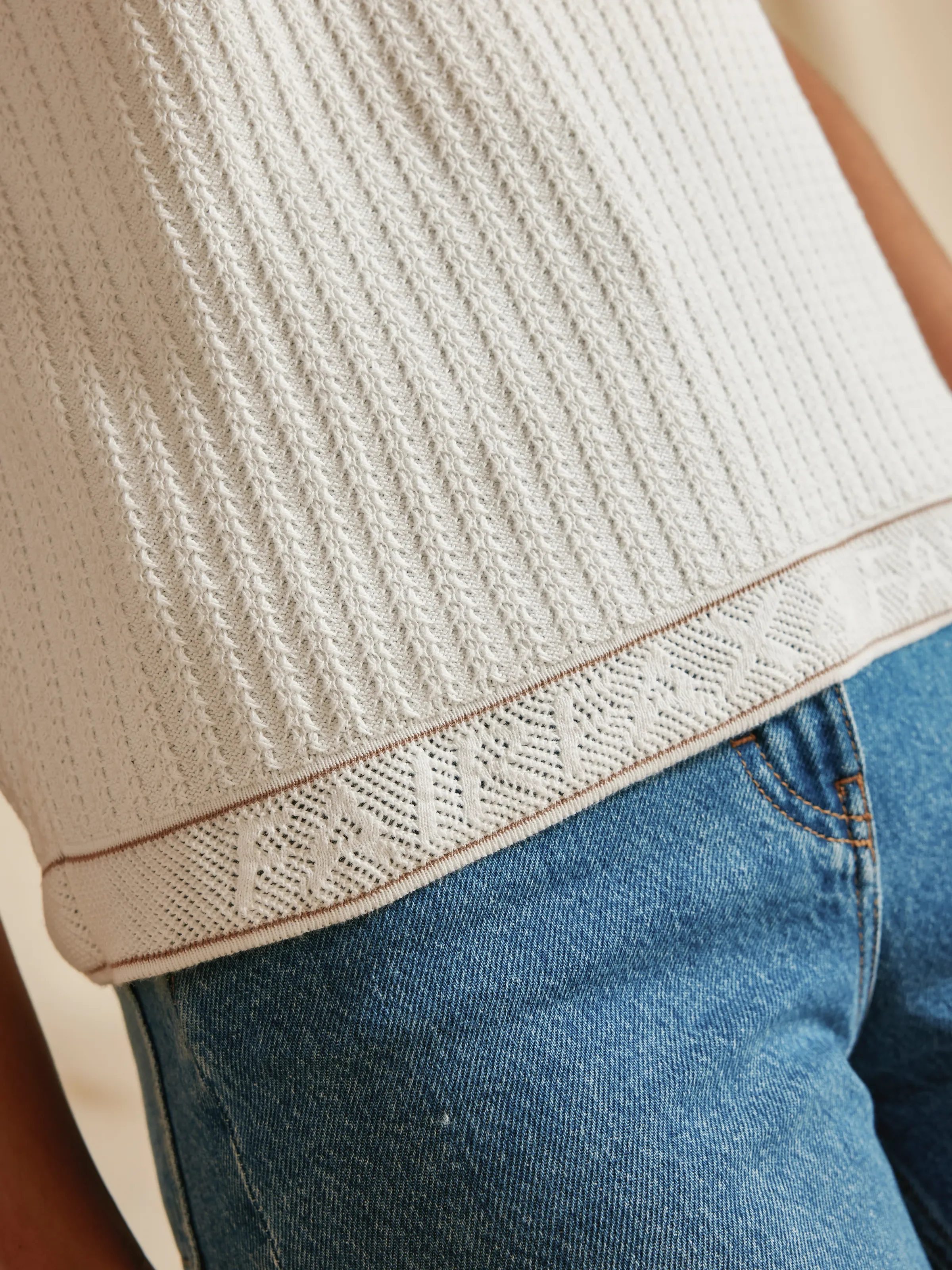 Mae Knitted Polo Shirt - Cream - Image 6