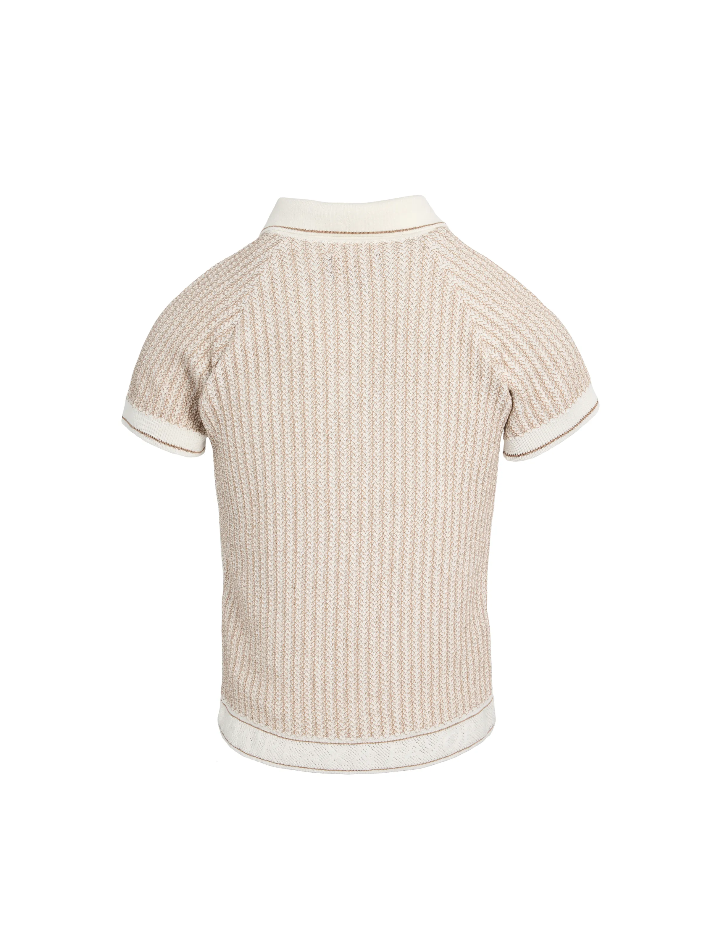 Mae Knitted Polo Shirt - Tan & Cream - Image 3