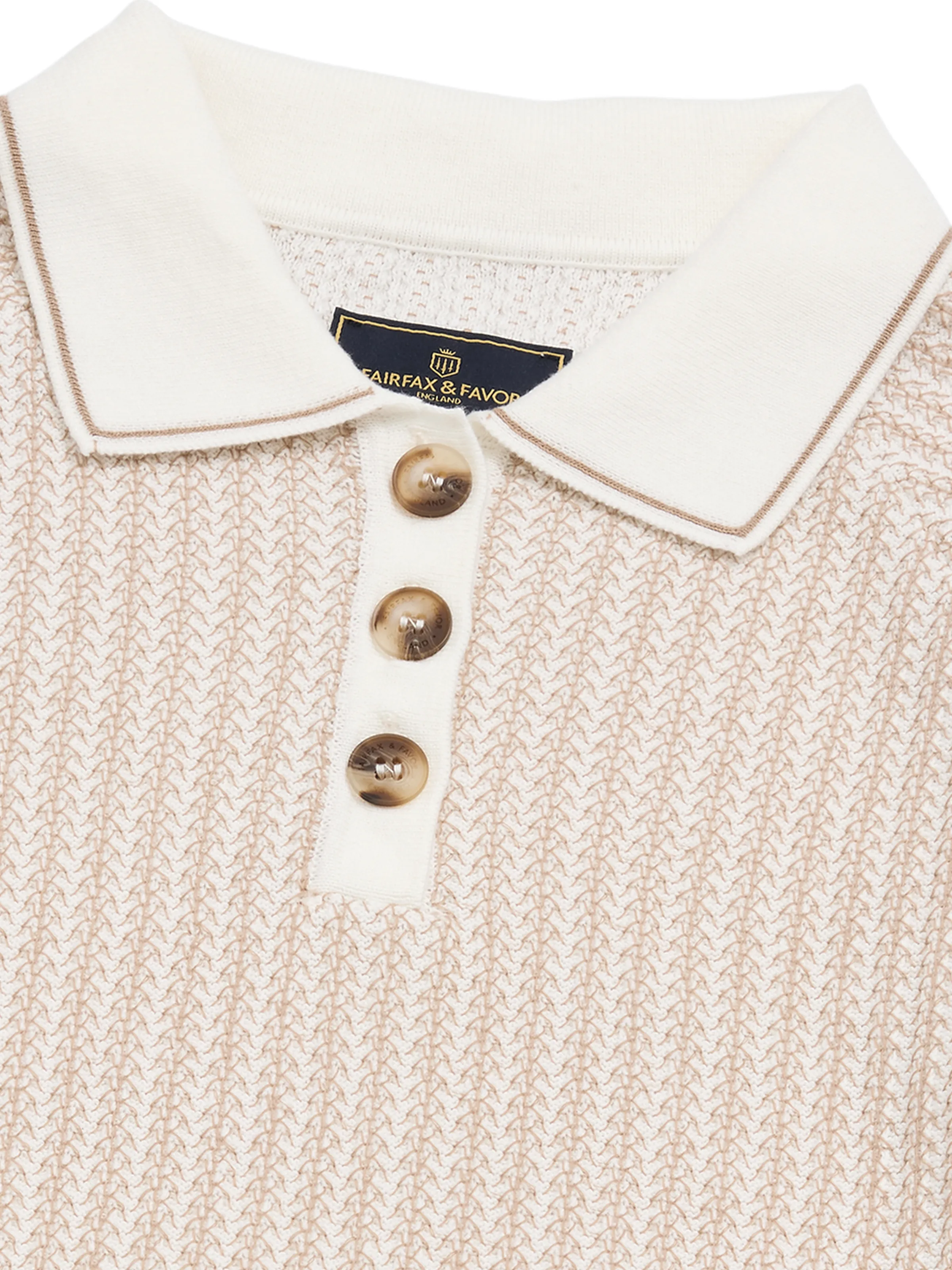Mae Knitted Polo Shirt - Tan & Cream - Image 4