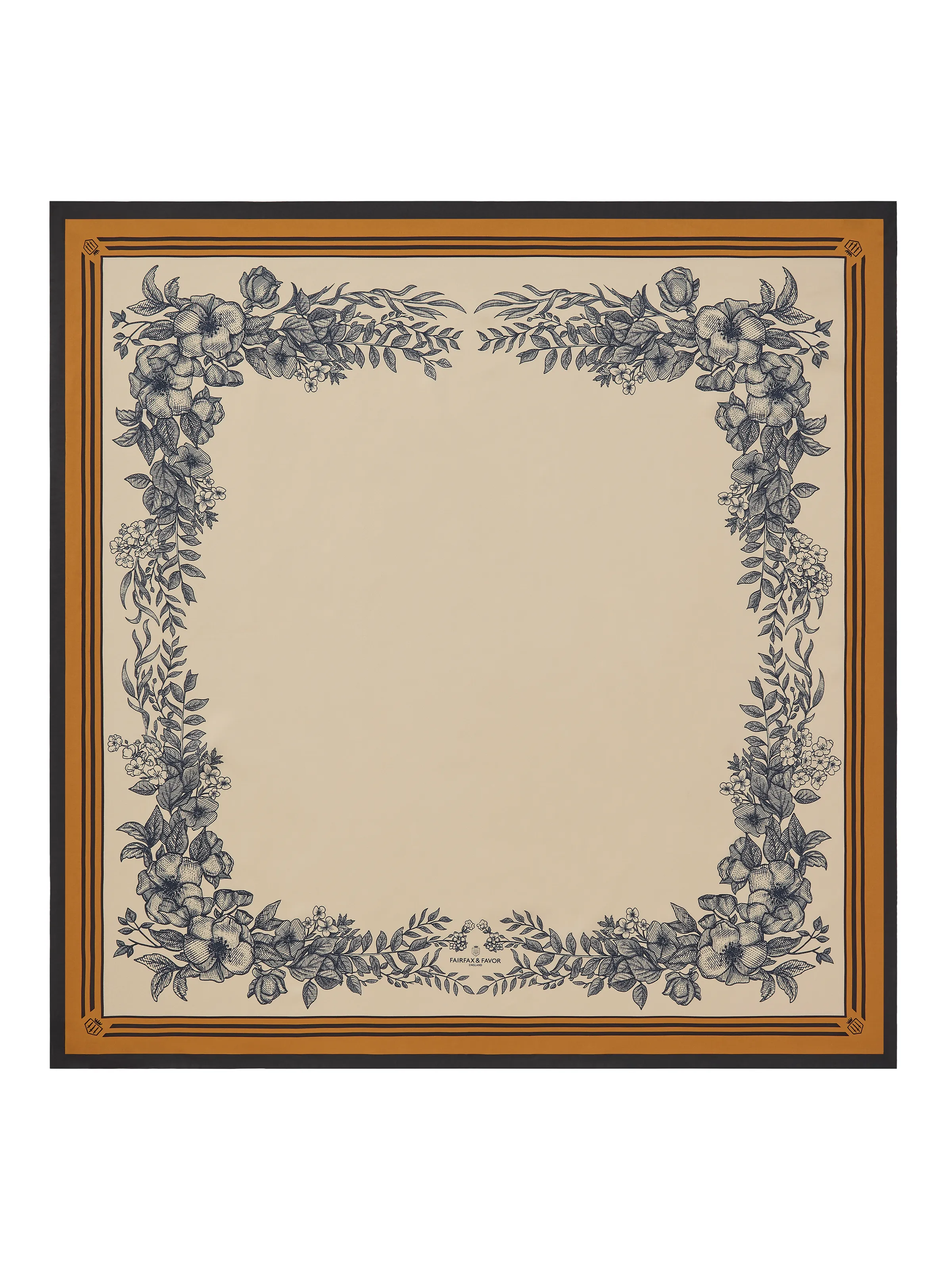 Mannington Silk Scarf - Off White, Navy & Orange - Image 3