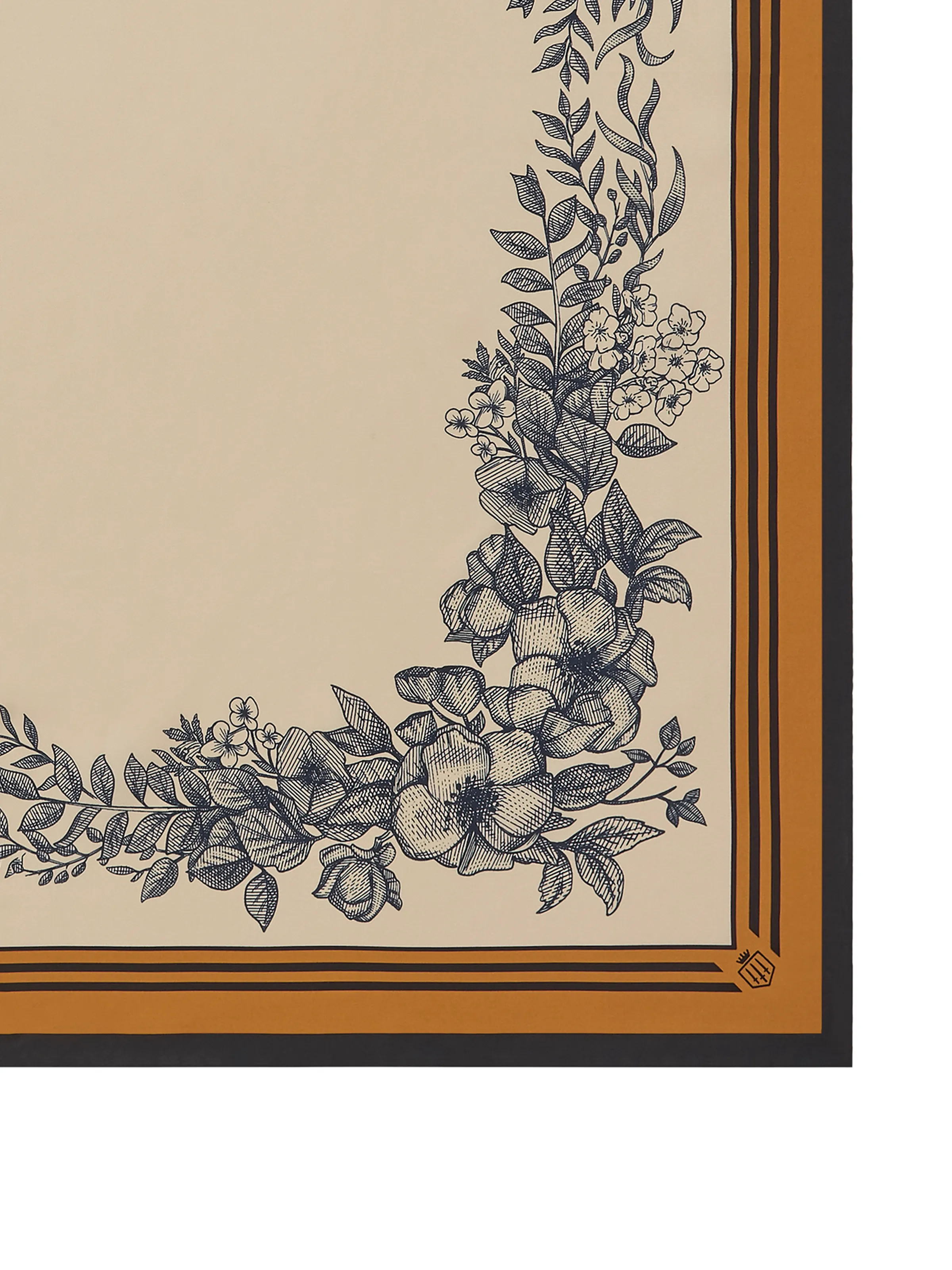 Mannington Silk Scarf - Off White, Navy & Orange - Image 4