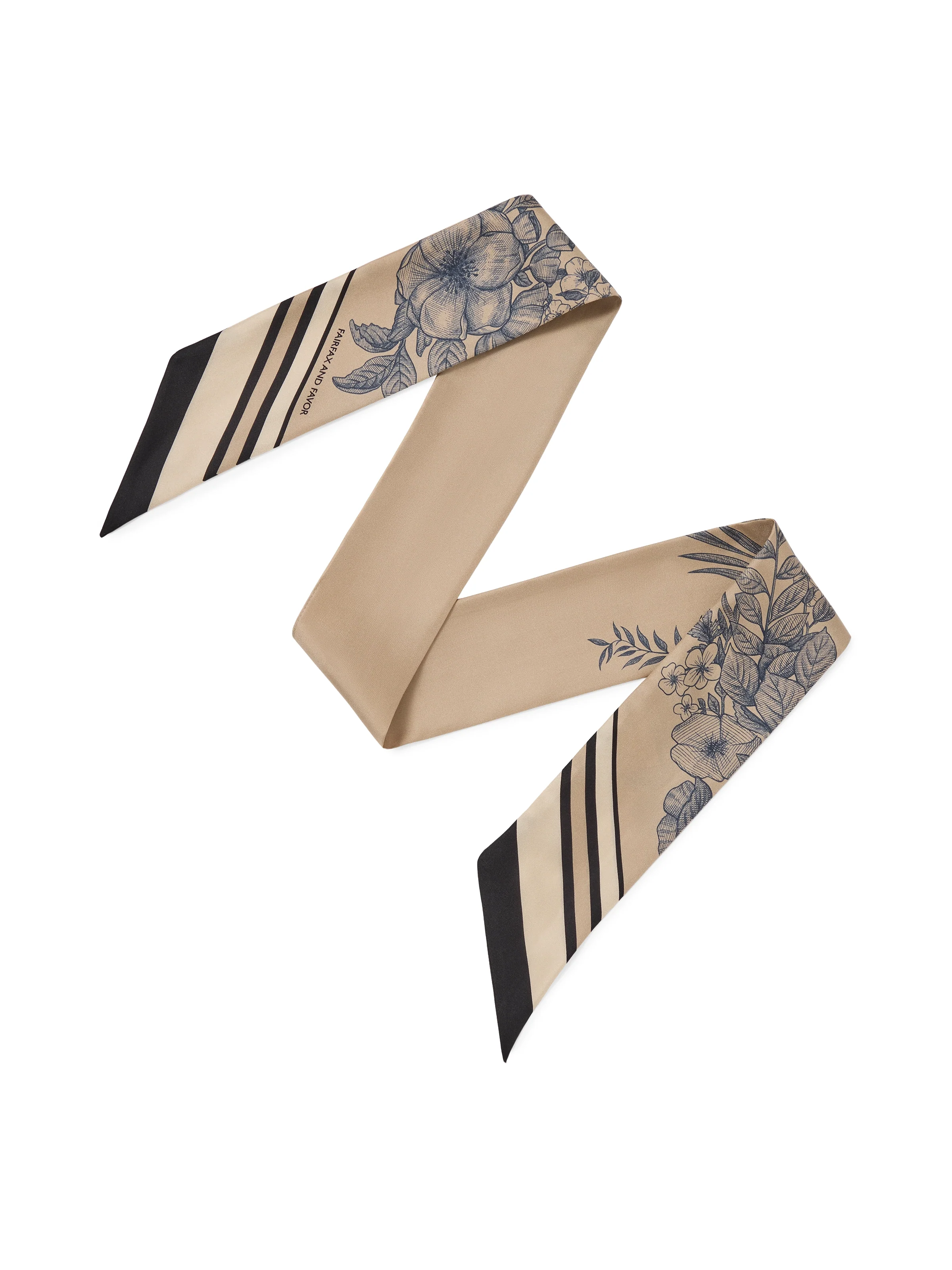 Mannington Twill Silk Scarf - Beige & Navy  & Black - Image 3