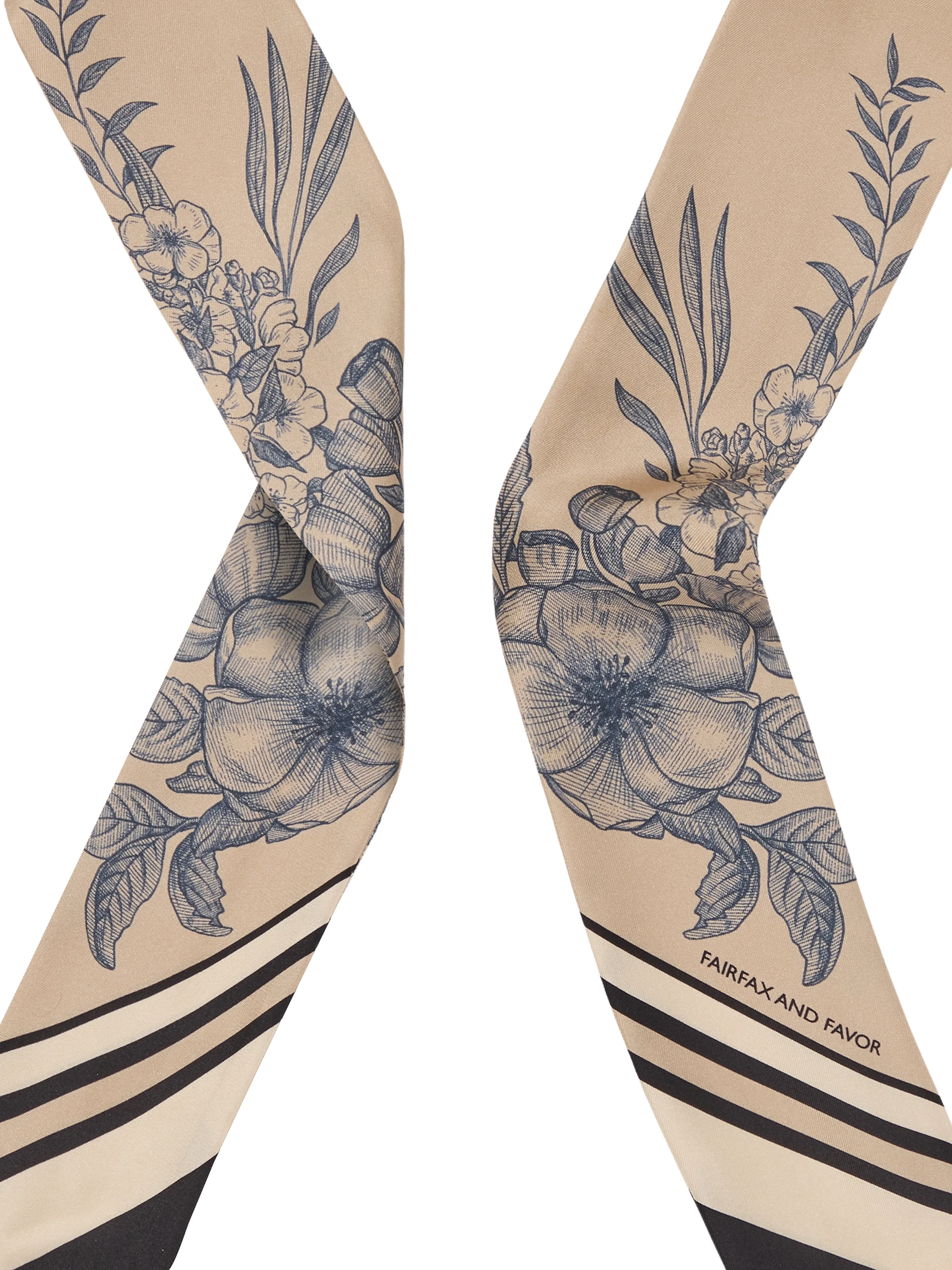 Mannington Twill Silk Scarf - Beige & Navy  & Black - Image 4