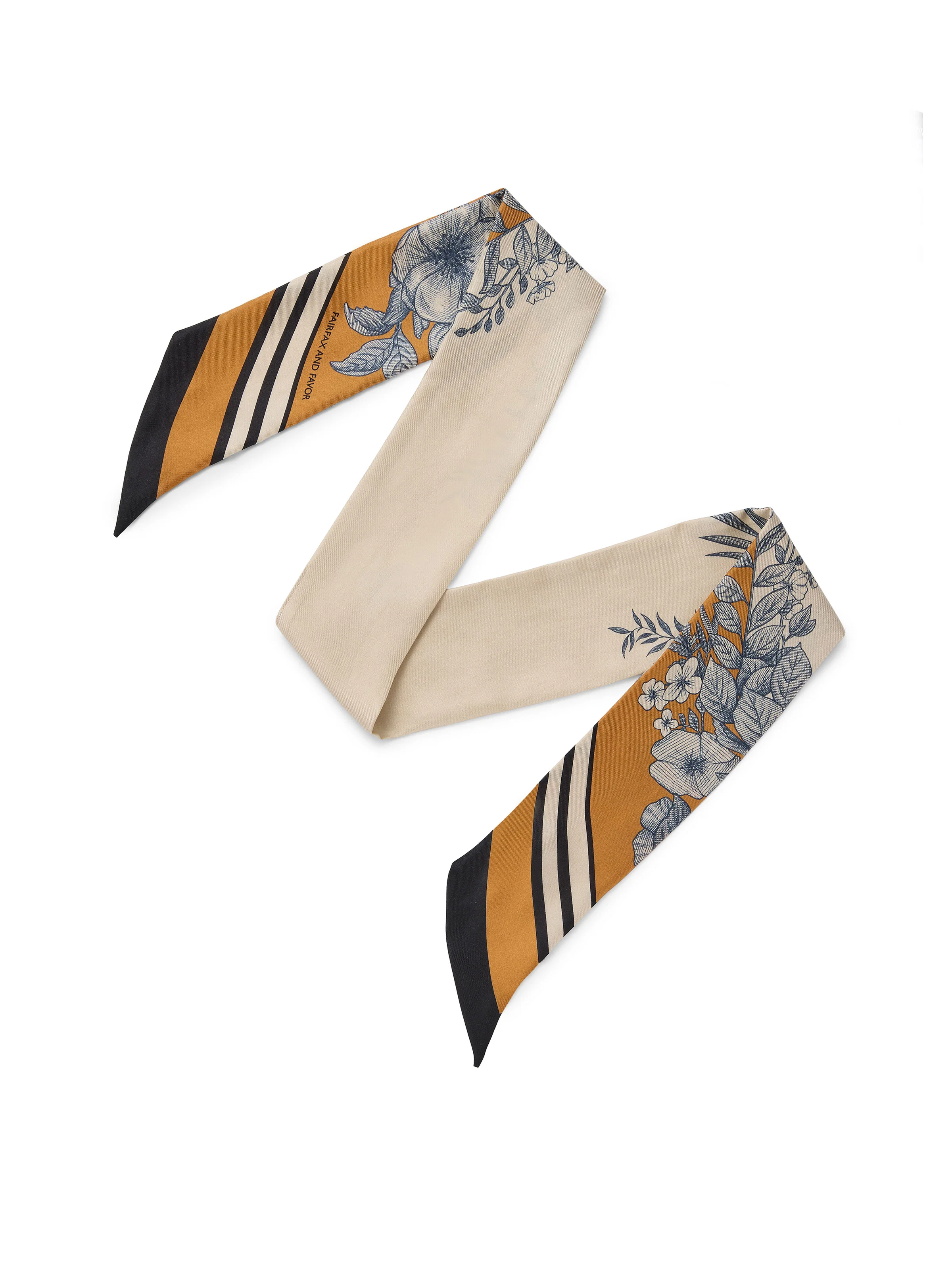 Mannington Twill Silk Scarf - Off White & Navy & Orange - Image 3