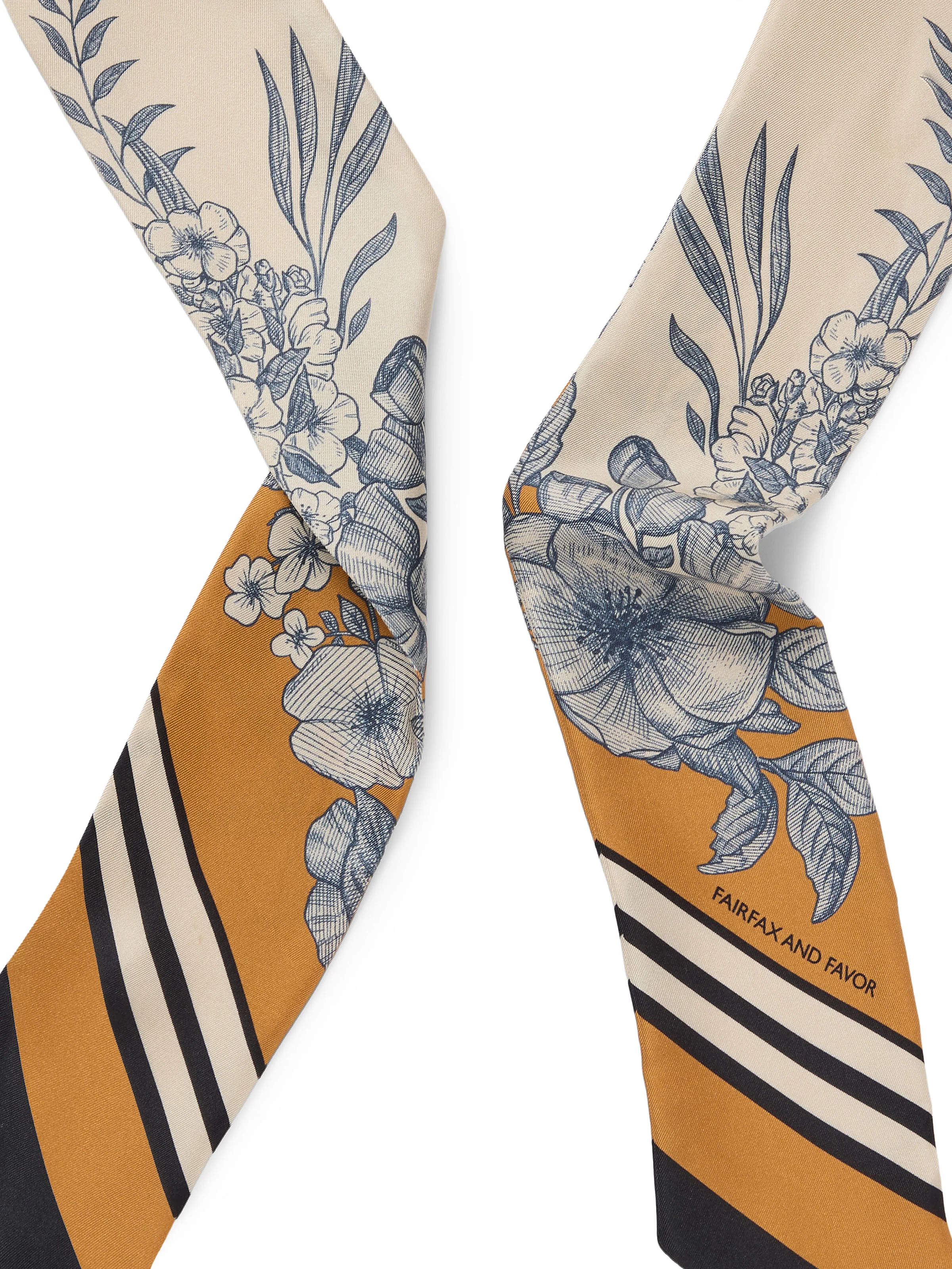 Mannington Twill Silk Scarf - Off White & Navy & Orange - Image 4