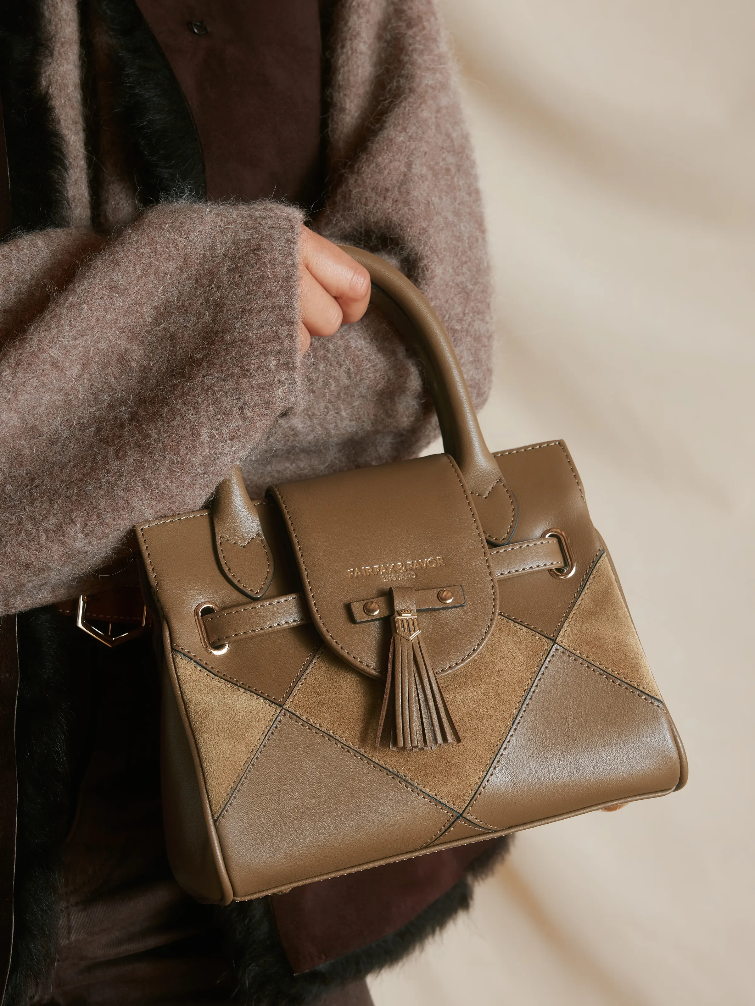 Mini Windsor Handbag - Harlequin Tan Suede - Image 7