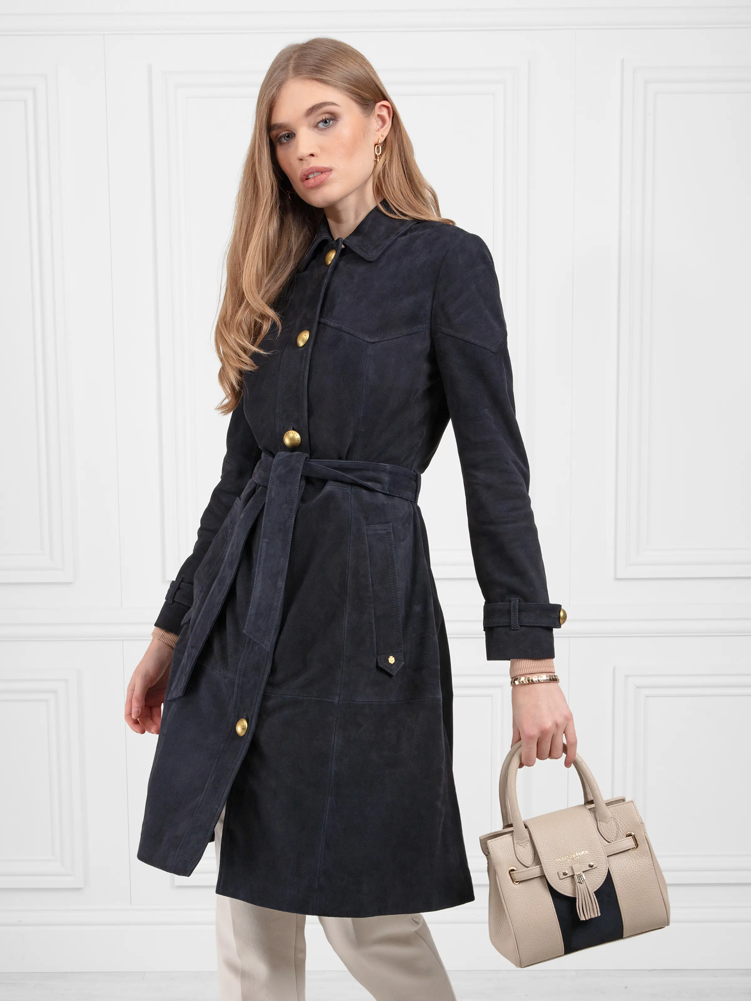 Mini Windsor Handbag - Stone Leather & Navy Suede (Store Exclusive) - Image 6