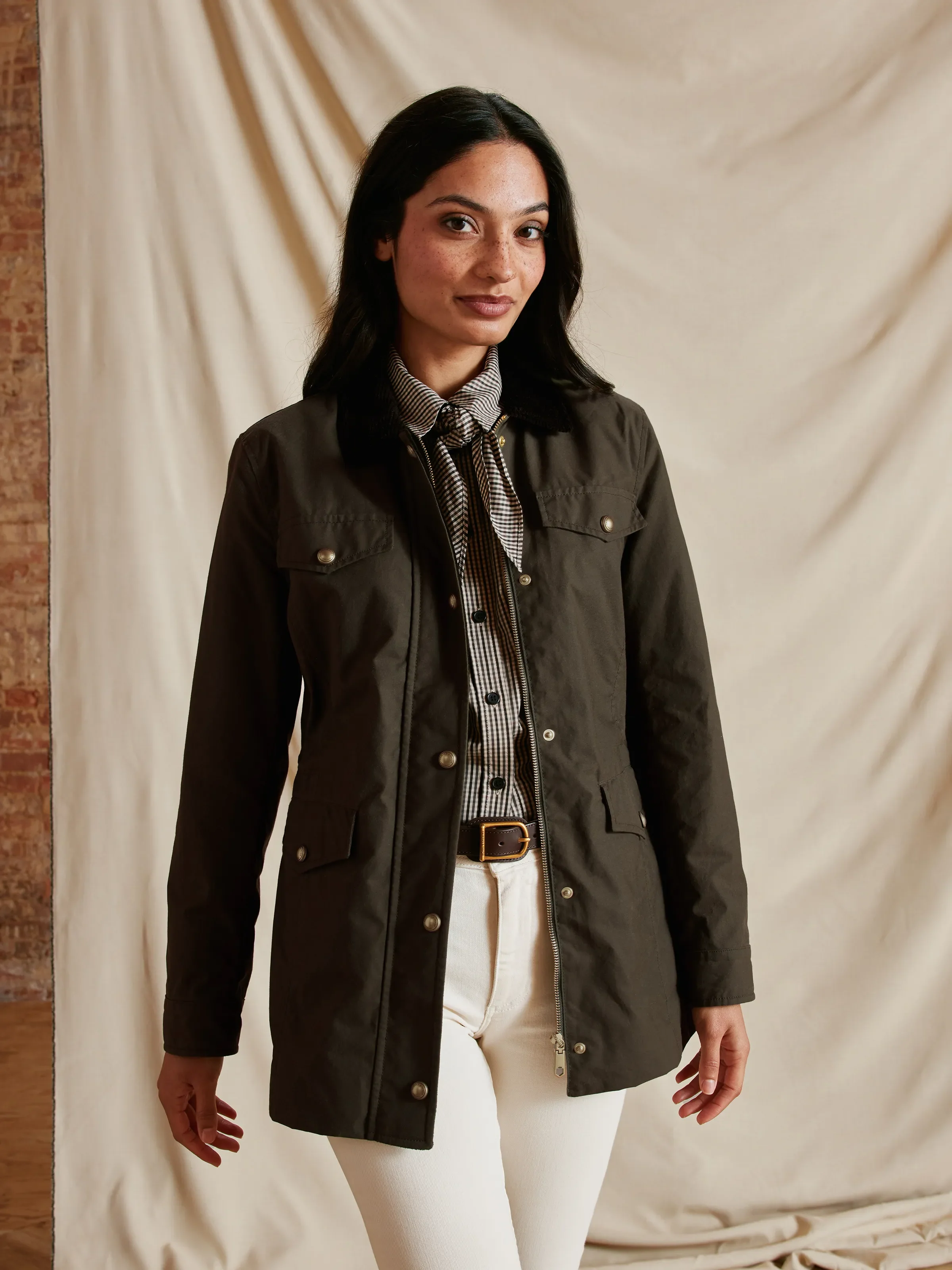 Polly Waisted Wax Jacket - Dark Khaki
