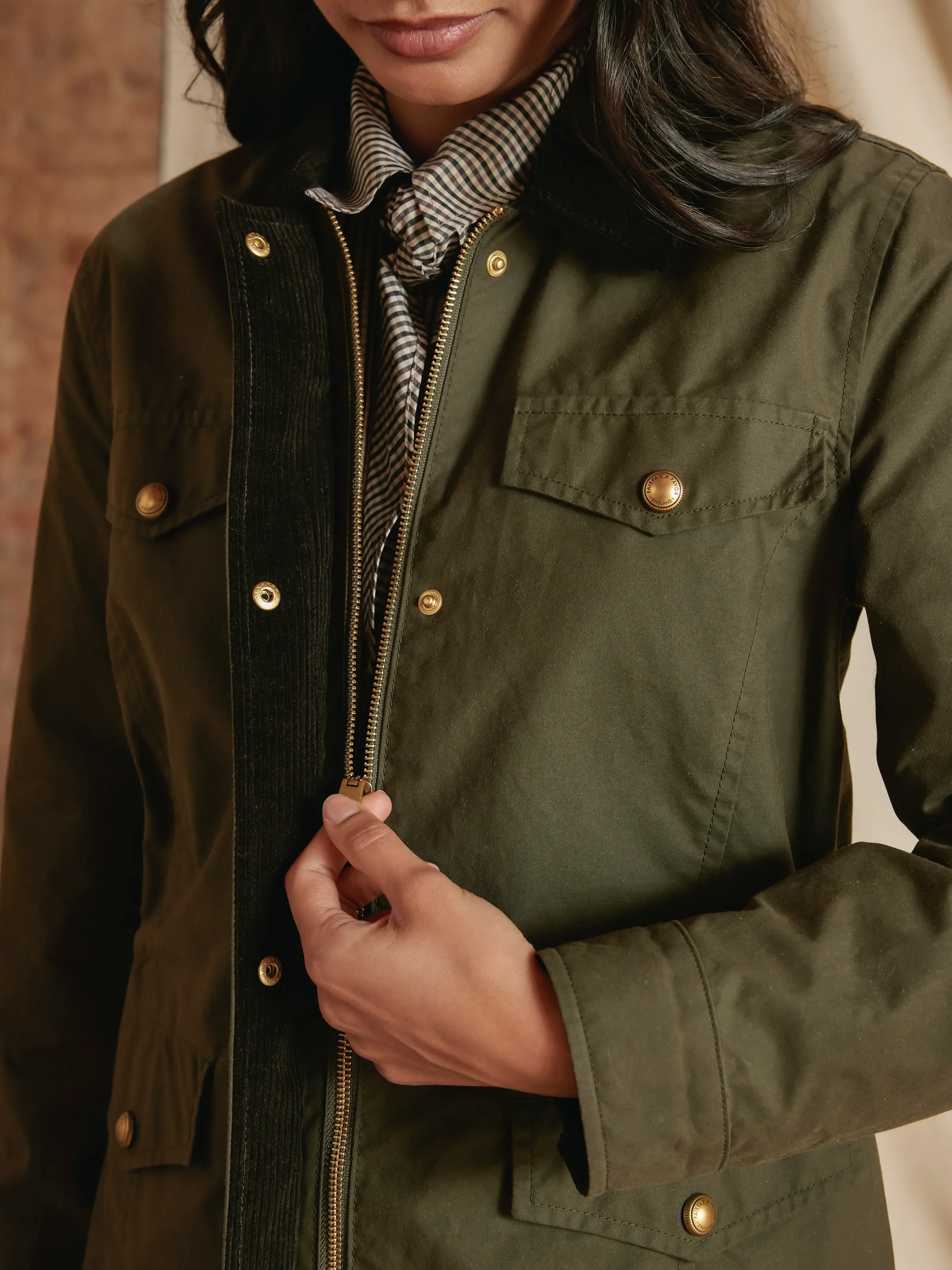 Polly Waisted Wax Jacket - Dark Khaki - Image 4