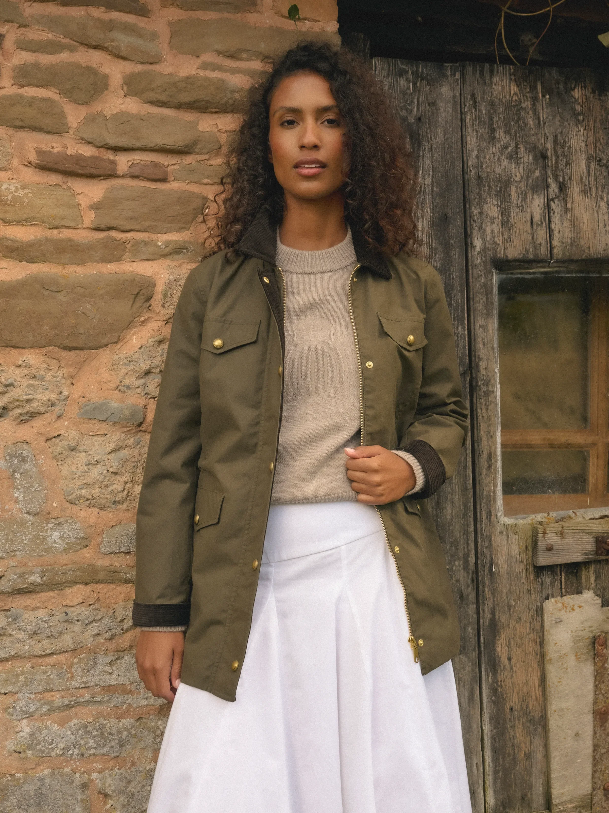 Polly Waisted Wax Jacket - Dark Khaki - Image 6
