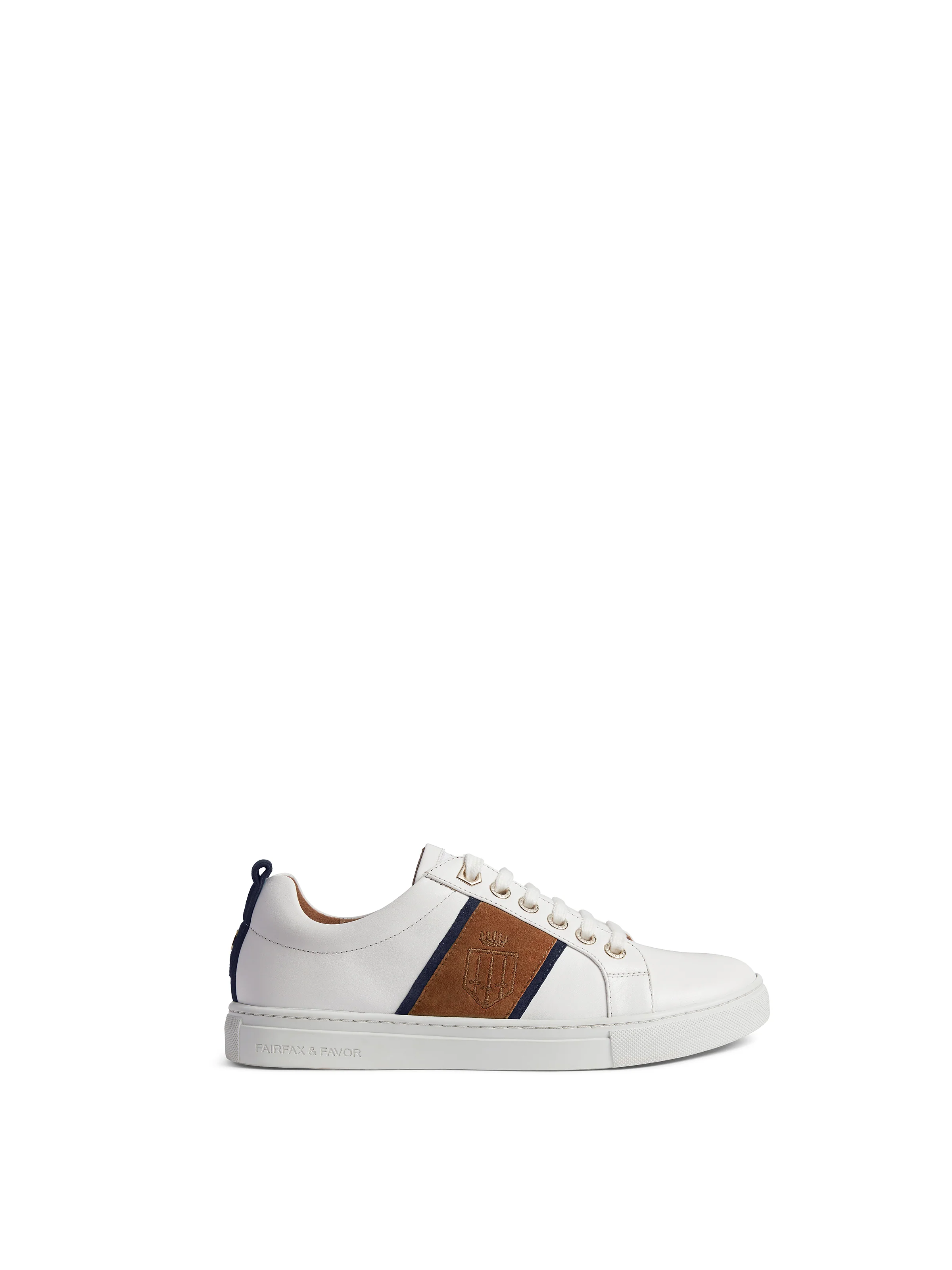 Cannes Trainer - White - Tan & Navy