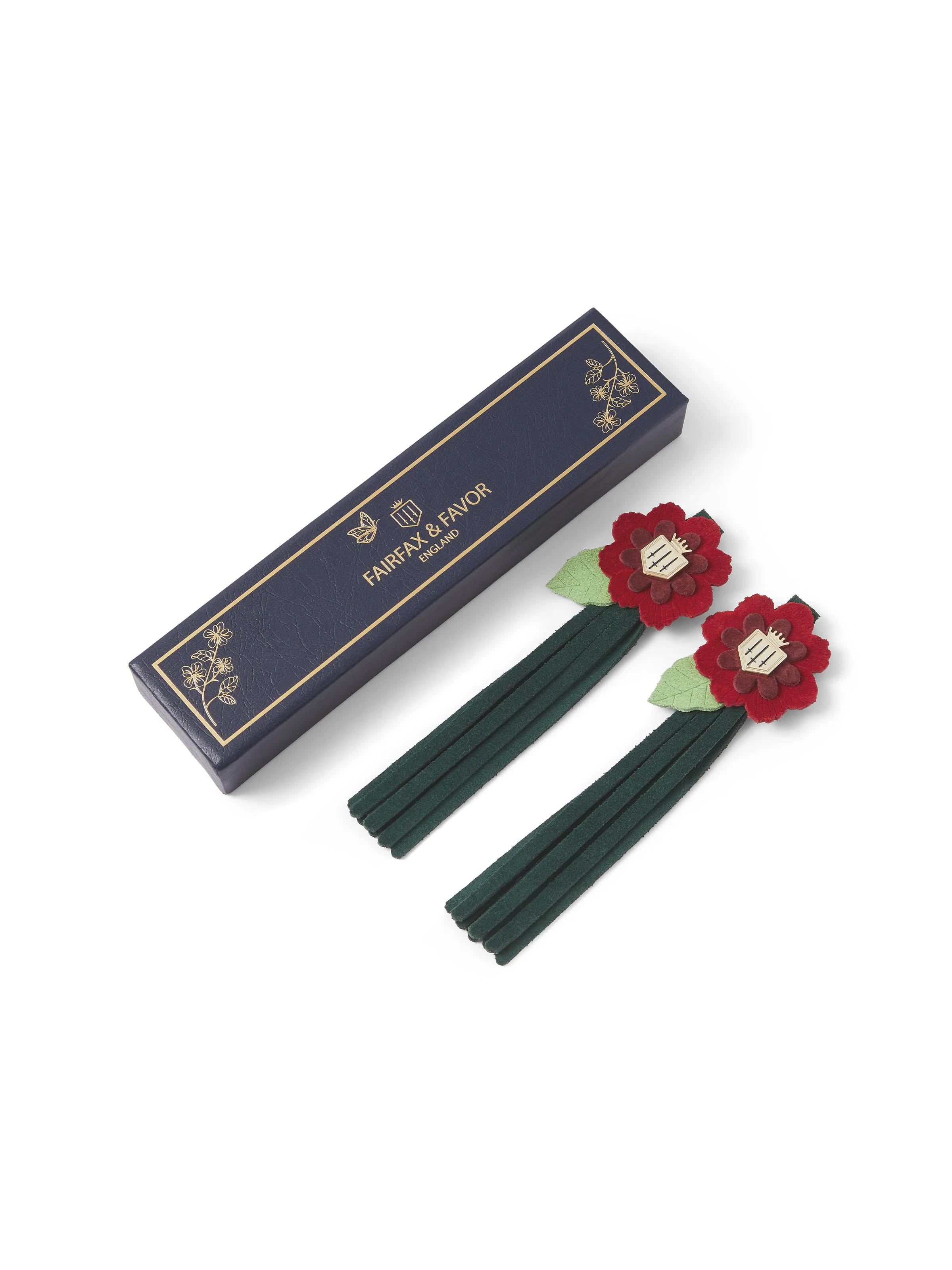Flower Tassels - Forest Green & Red Suede - Image 2