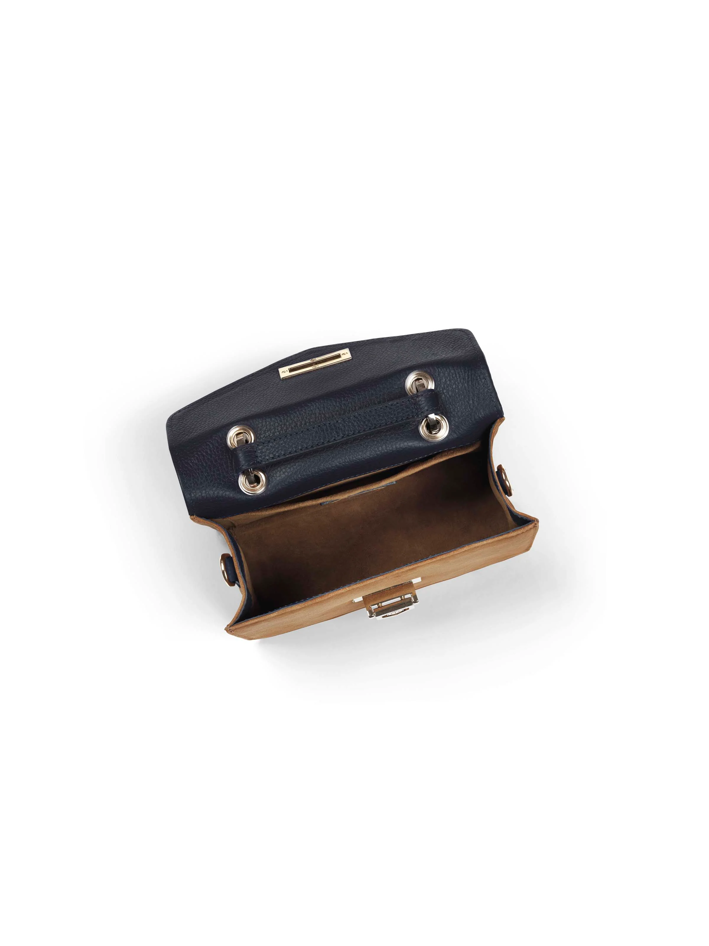 Loxley Mini Cross Body Bag - Tan & Navy Suede - Image 4