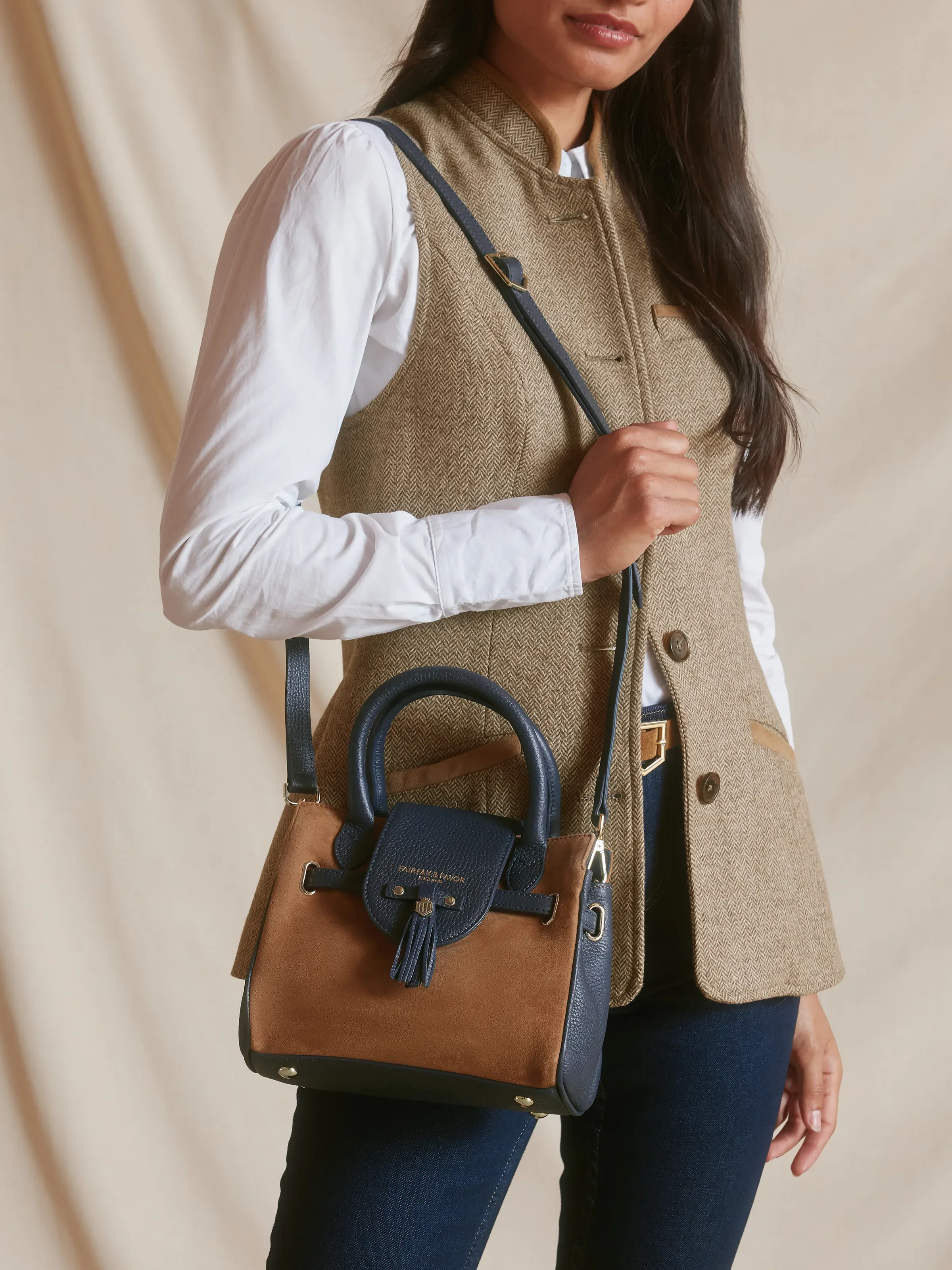 Mini Windsor Handbag - Tan & Navy - Image 6