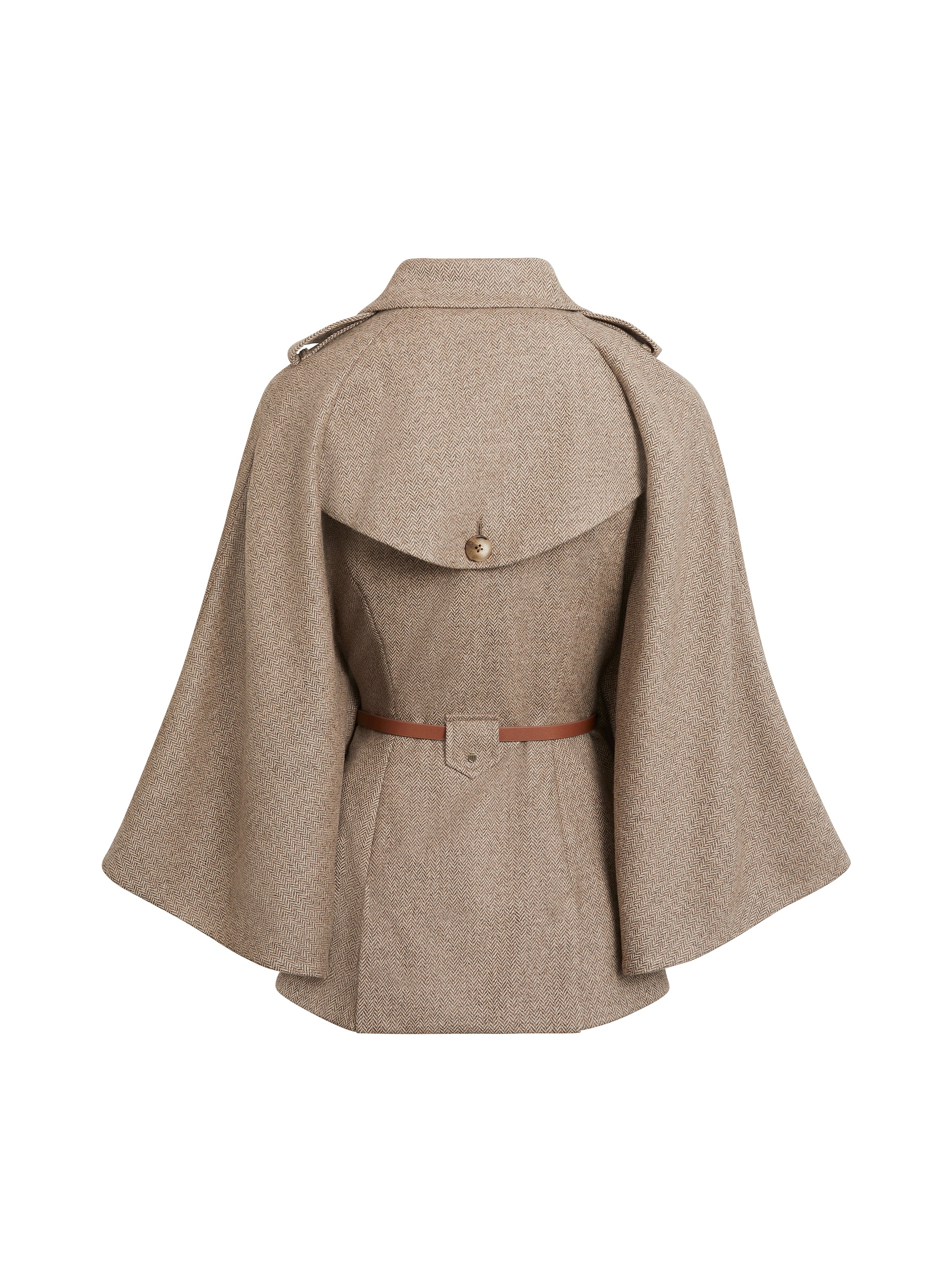 Sienna Wool Cape - Taupe Herringbone - Image 3