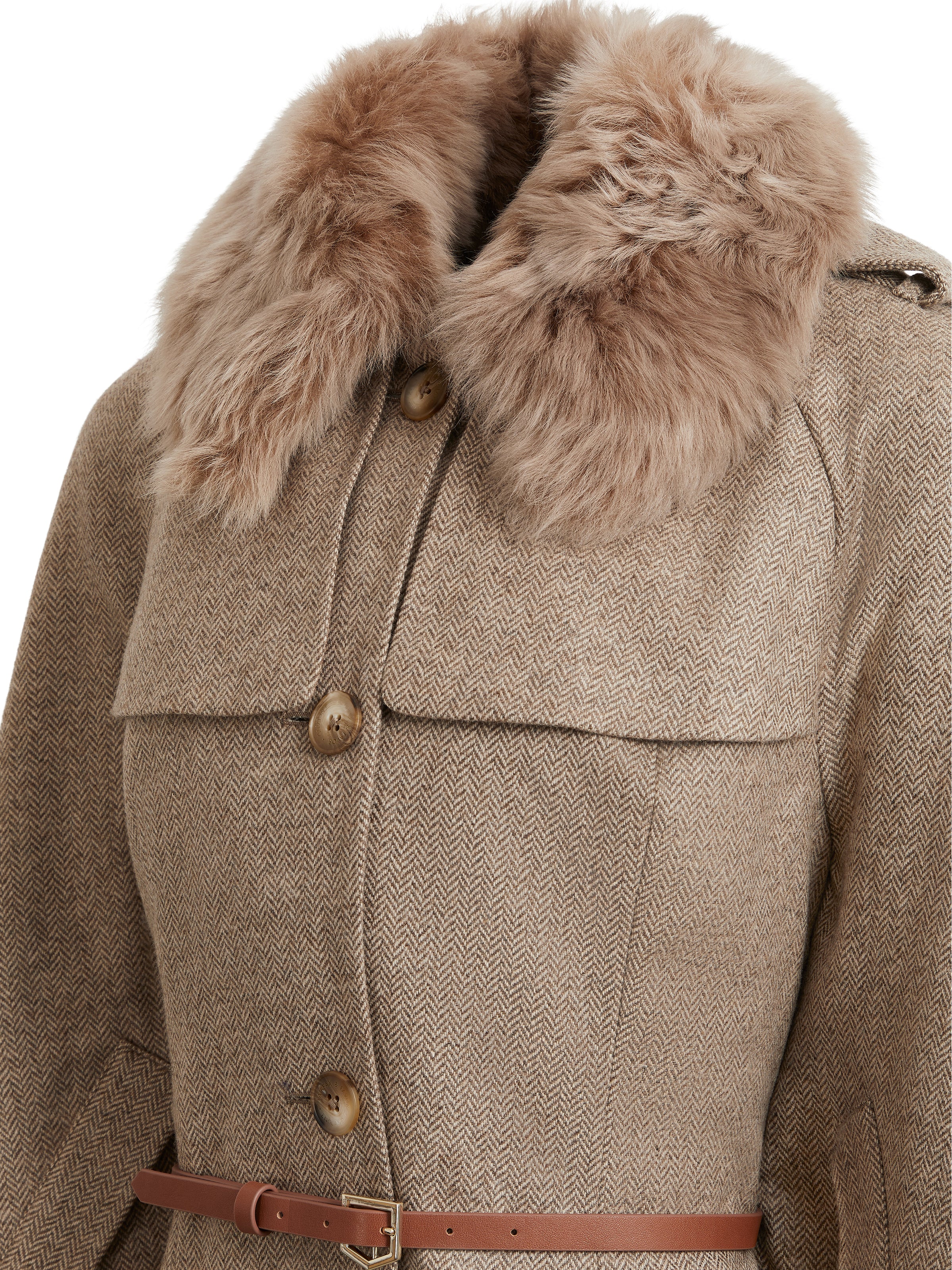 Sienna Wool Cape - Taupe Herringbone - Image 4