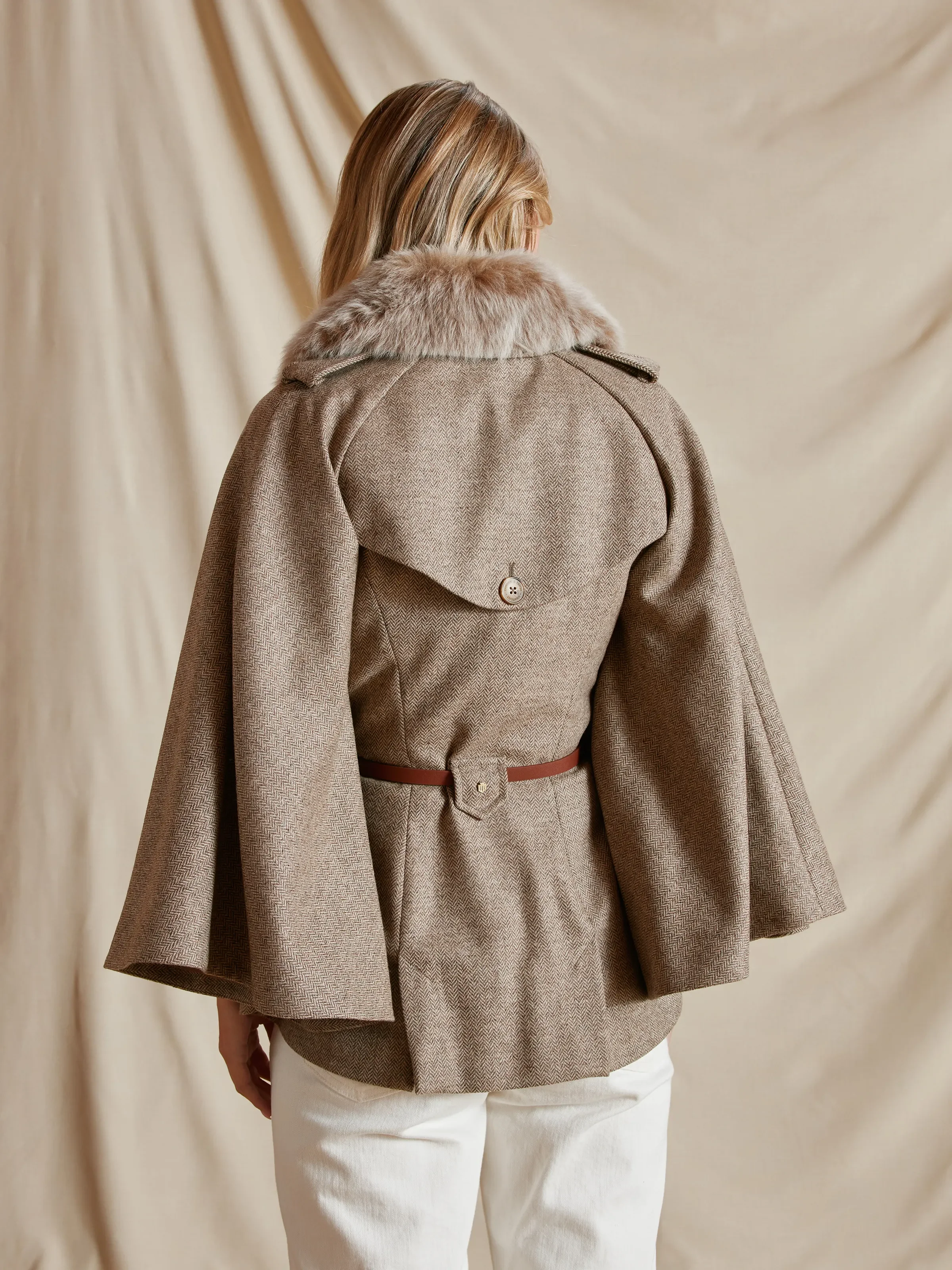 Sienna Wool Cape - Taupe Herringbone - Image 5