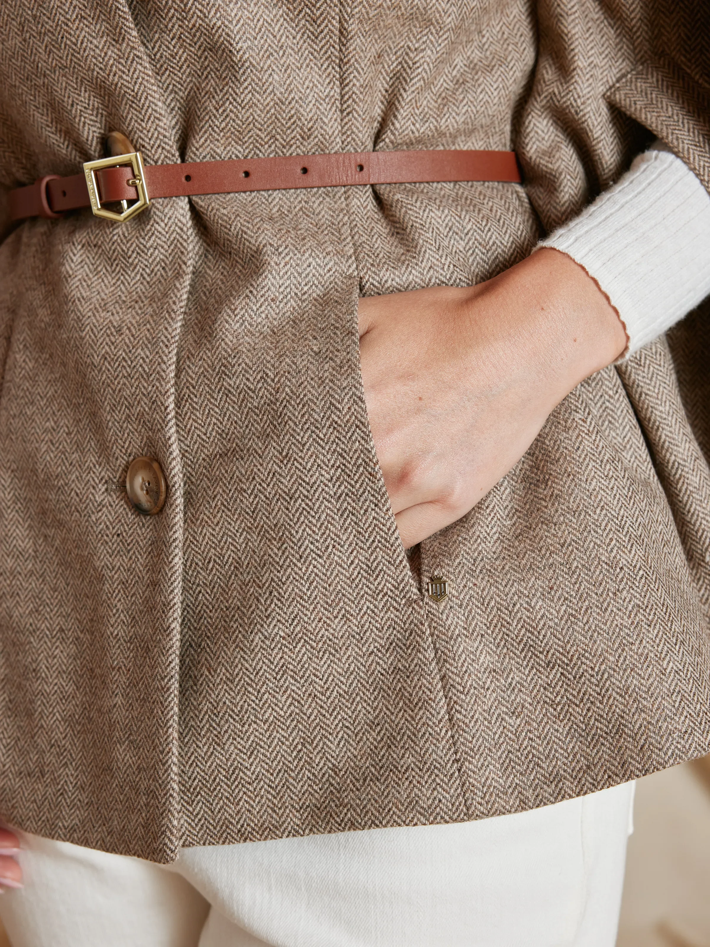 Sienna Wool Cape - Taupe Herringbone - Image 6