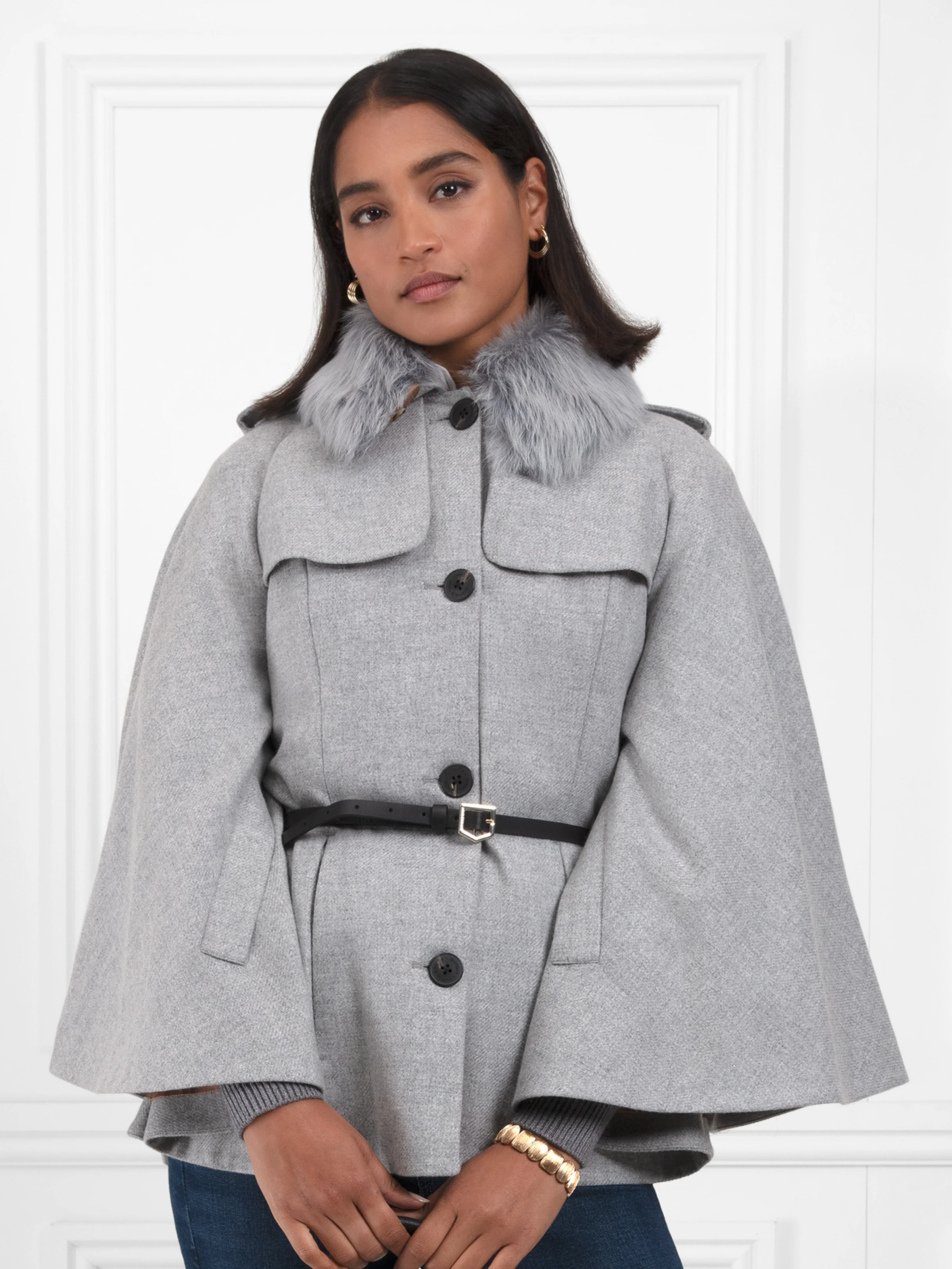 Sienna Wool Cape - Light Grey - Image 6