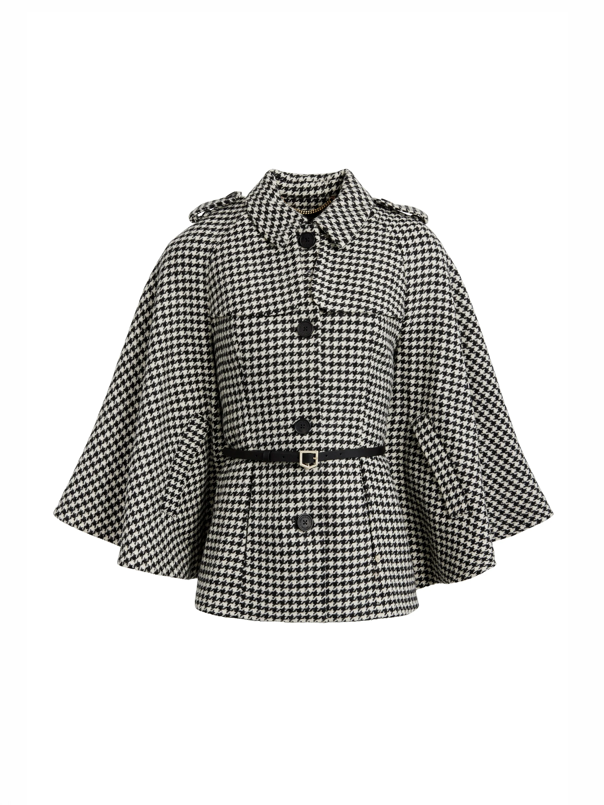 Sienna Wool Cape - Monochrome Houndstooth - Image 2